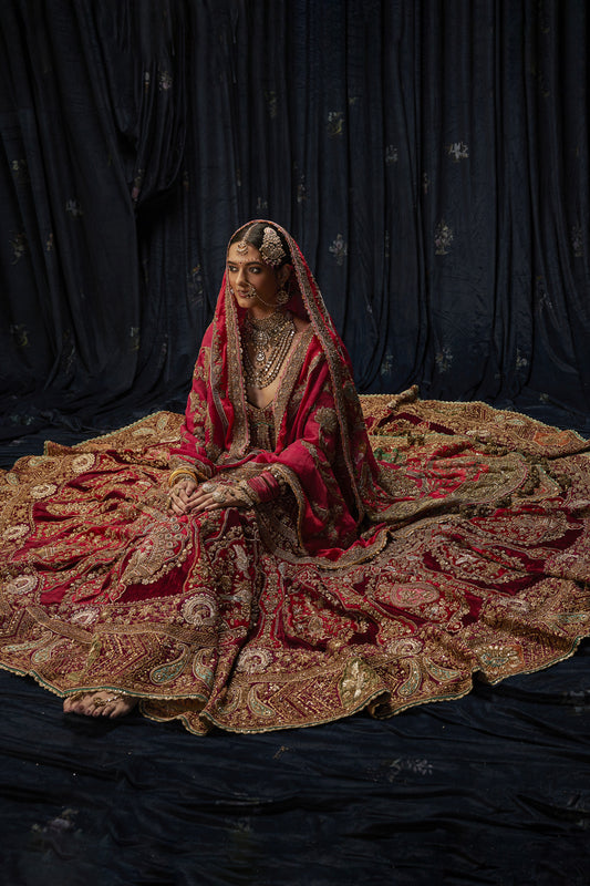 Deep Maroon Velvet Lehenga