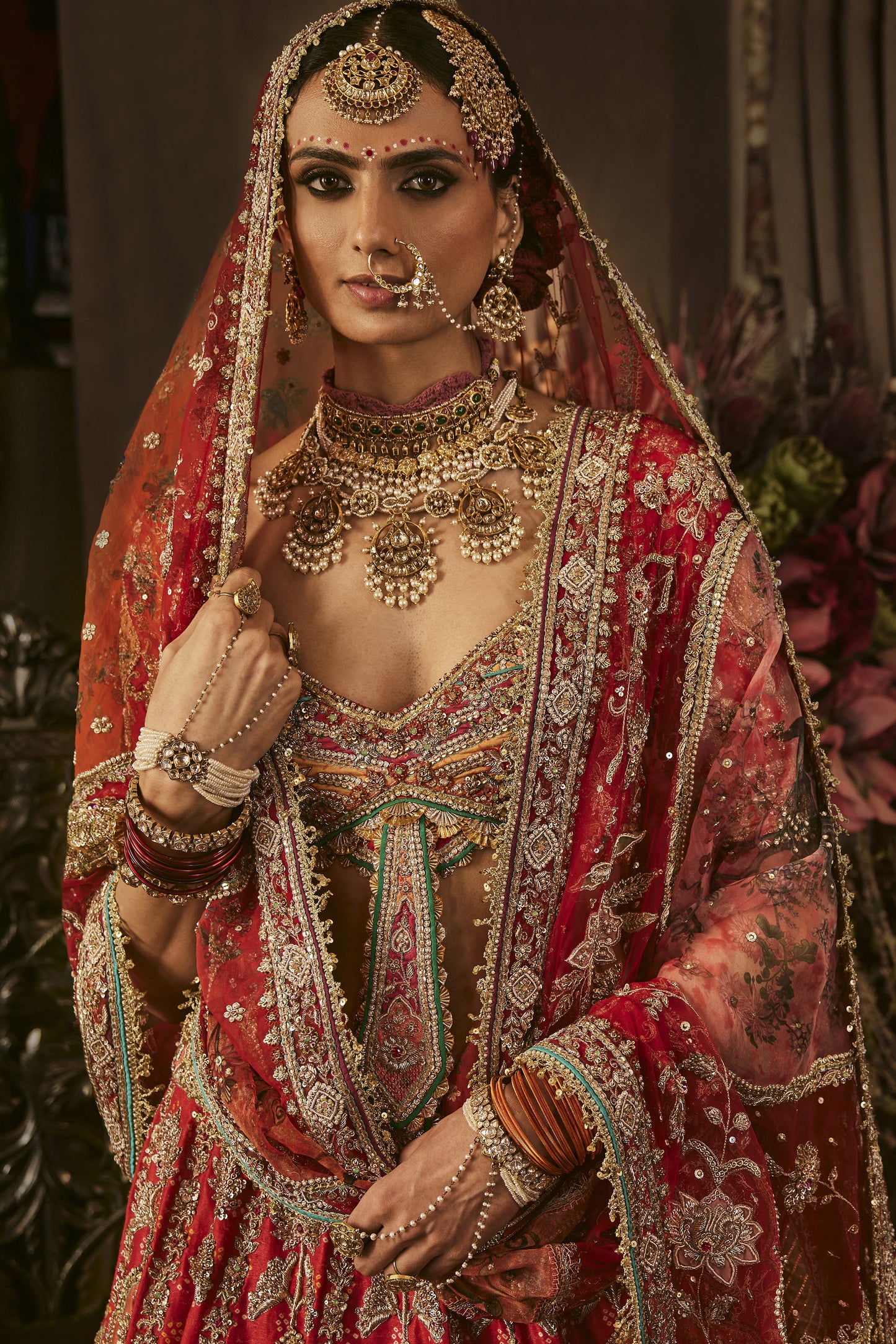 Red Mughal Art Lehenga