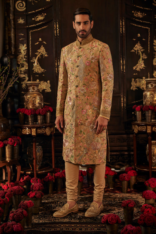 Chintz Beige Gold Sherwani