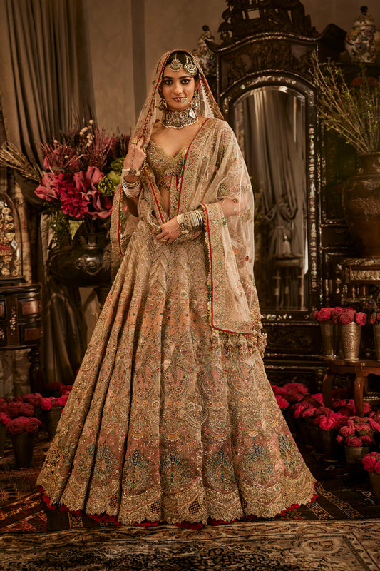 Pale Blush Pink And Ivory Tulle Lehenga