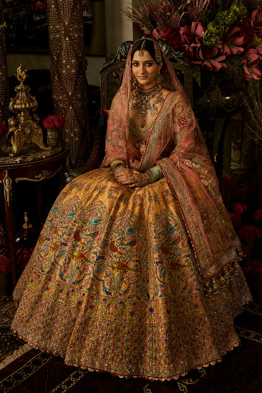 Yellow BirdSong Silk Lehenga