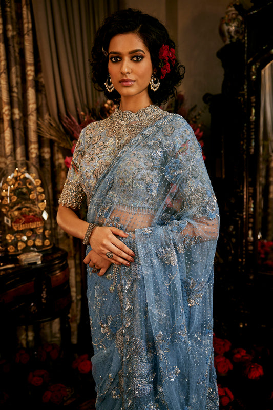 Vivid Blue Handcrafted Saree
