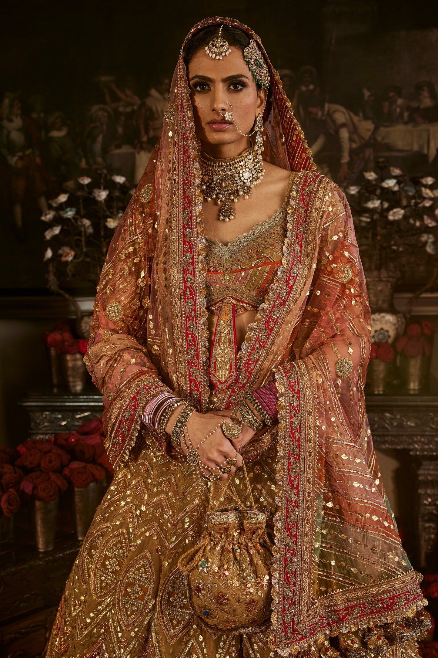 Golden Pink Gota Lehenga