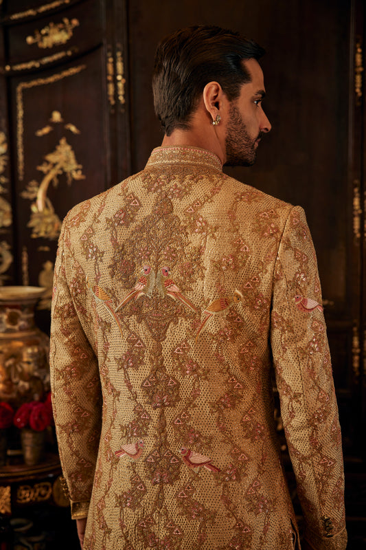 Golden Palampore Silk Sherwani