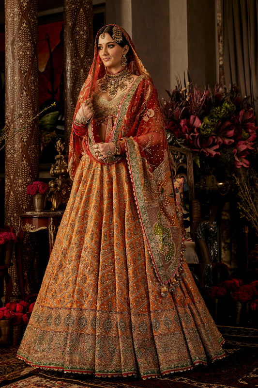 Zari Orange Silk Lehenga