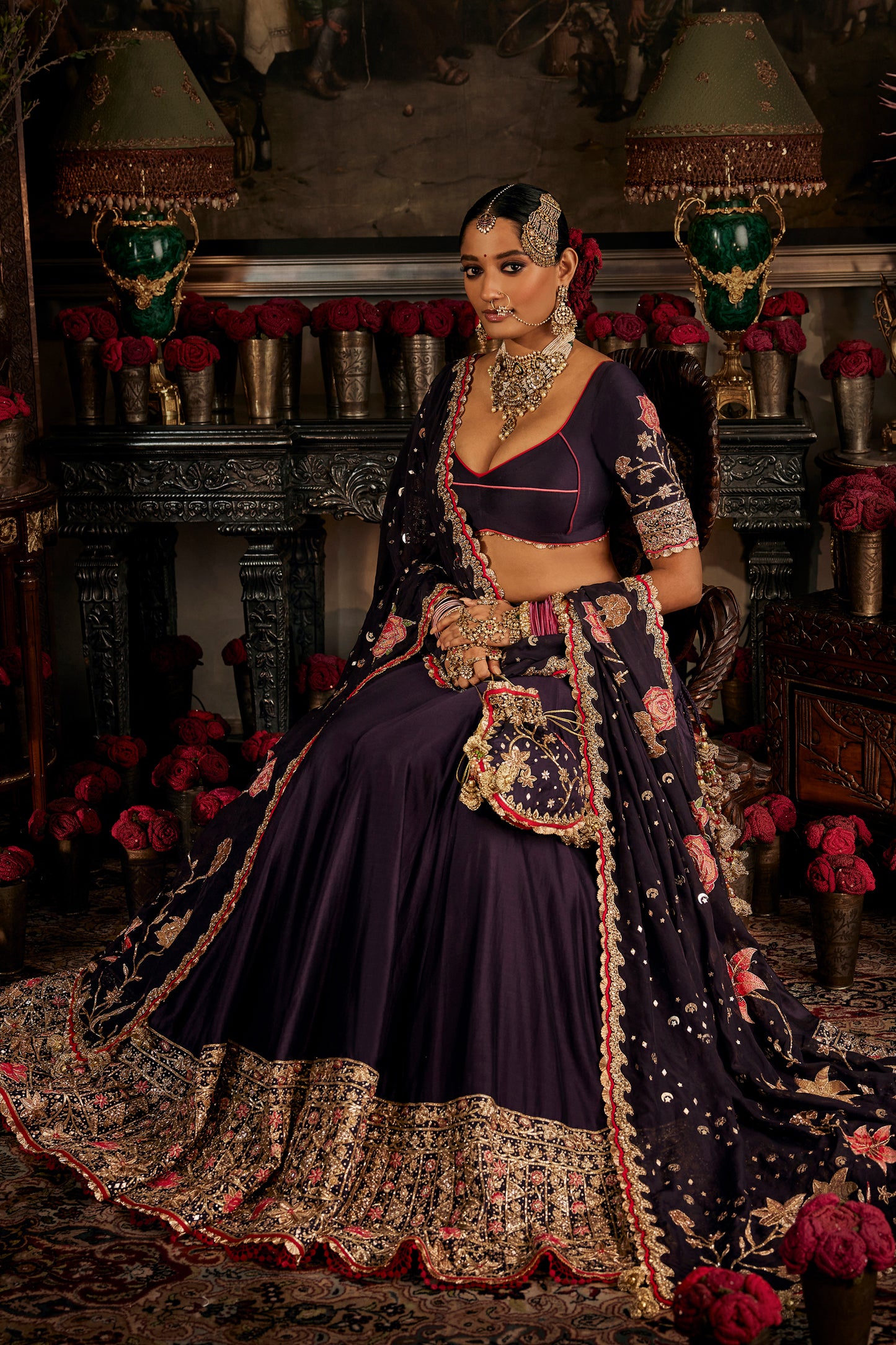 Deep Purple Silk Lehenga