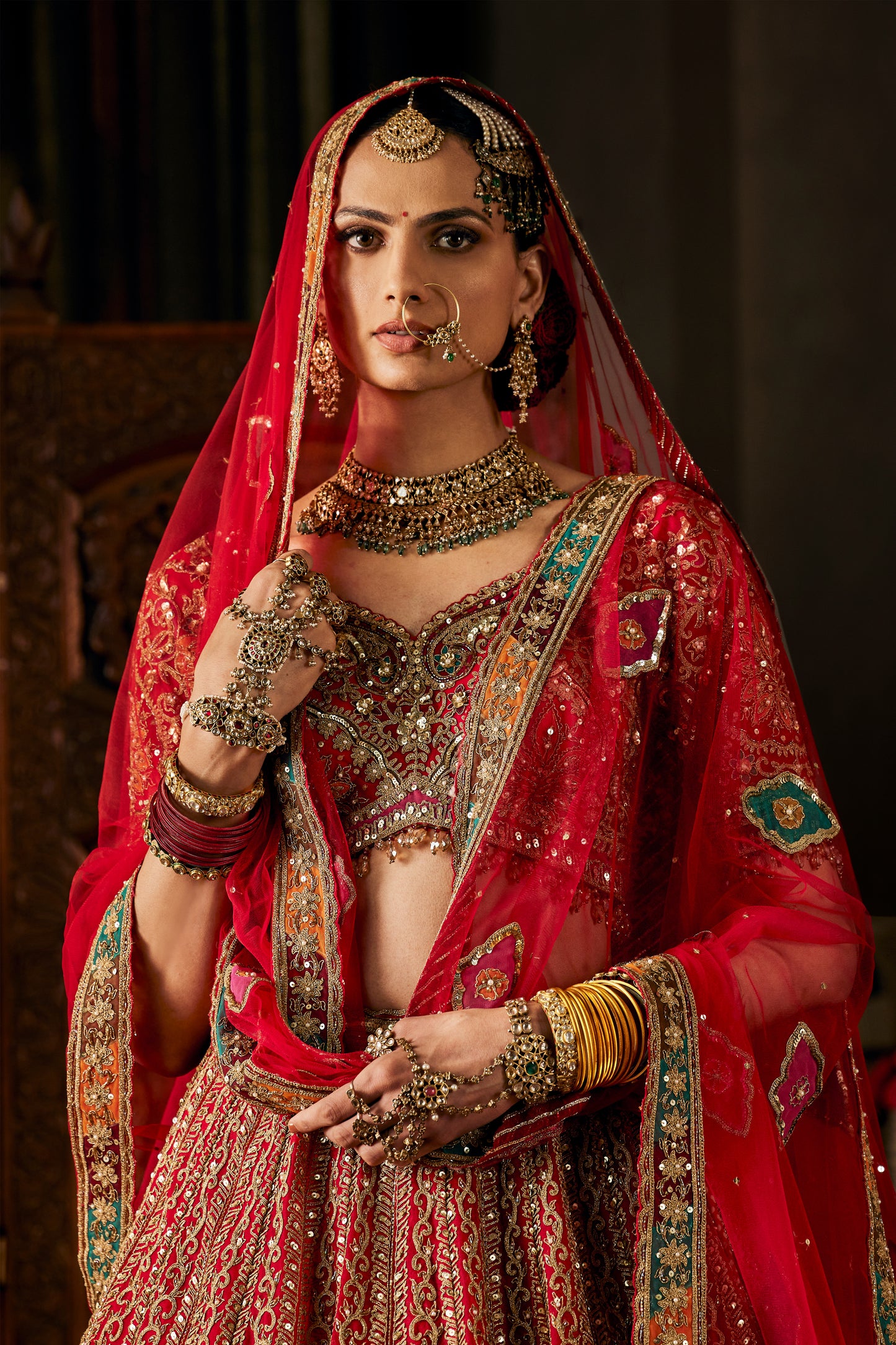 Scarlet Red Tulle Lehenga