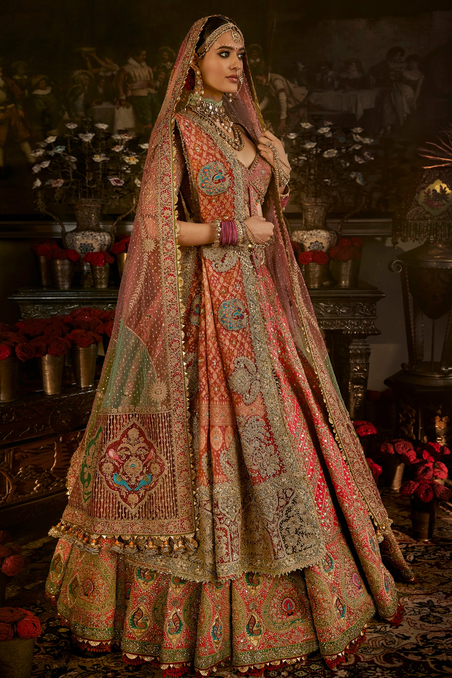 Coral Inlay Lehenga