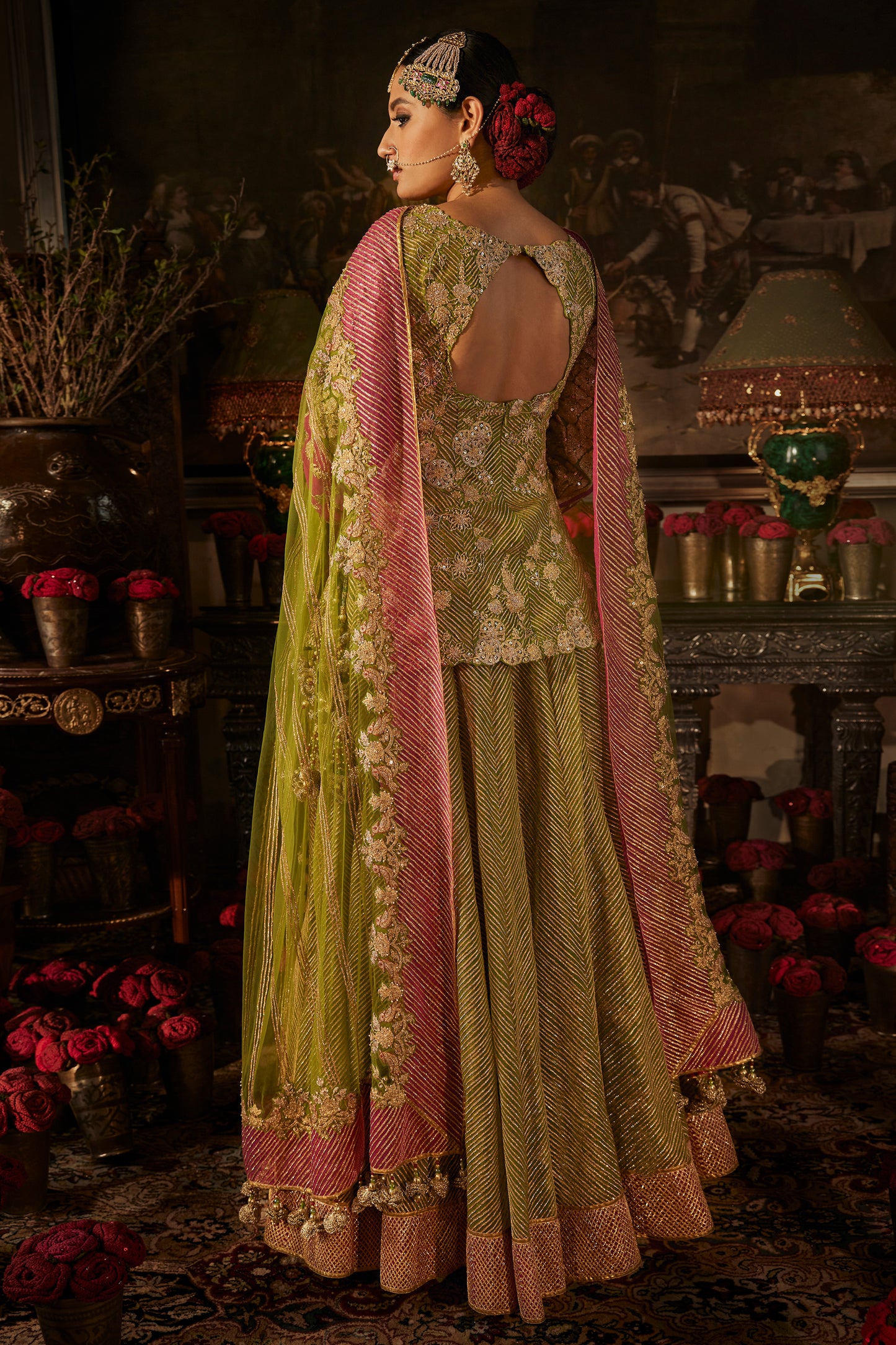 Vivid Green and Rani Pink Kurti Lehenga