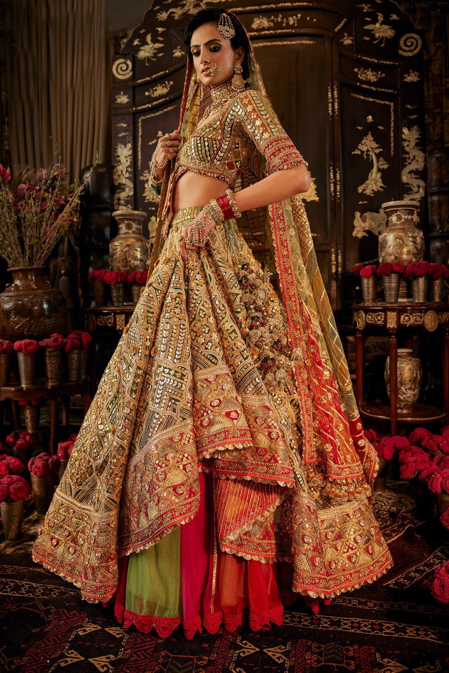 Deep Green and Gold lehenga