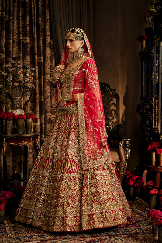 True Red Tulle Lehenga