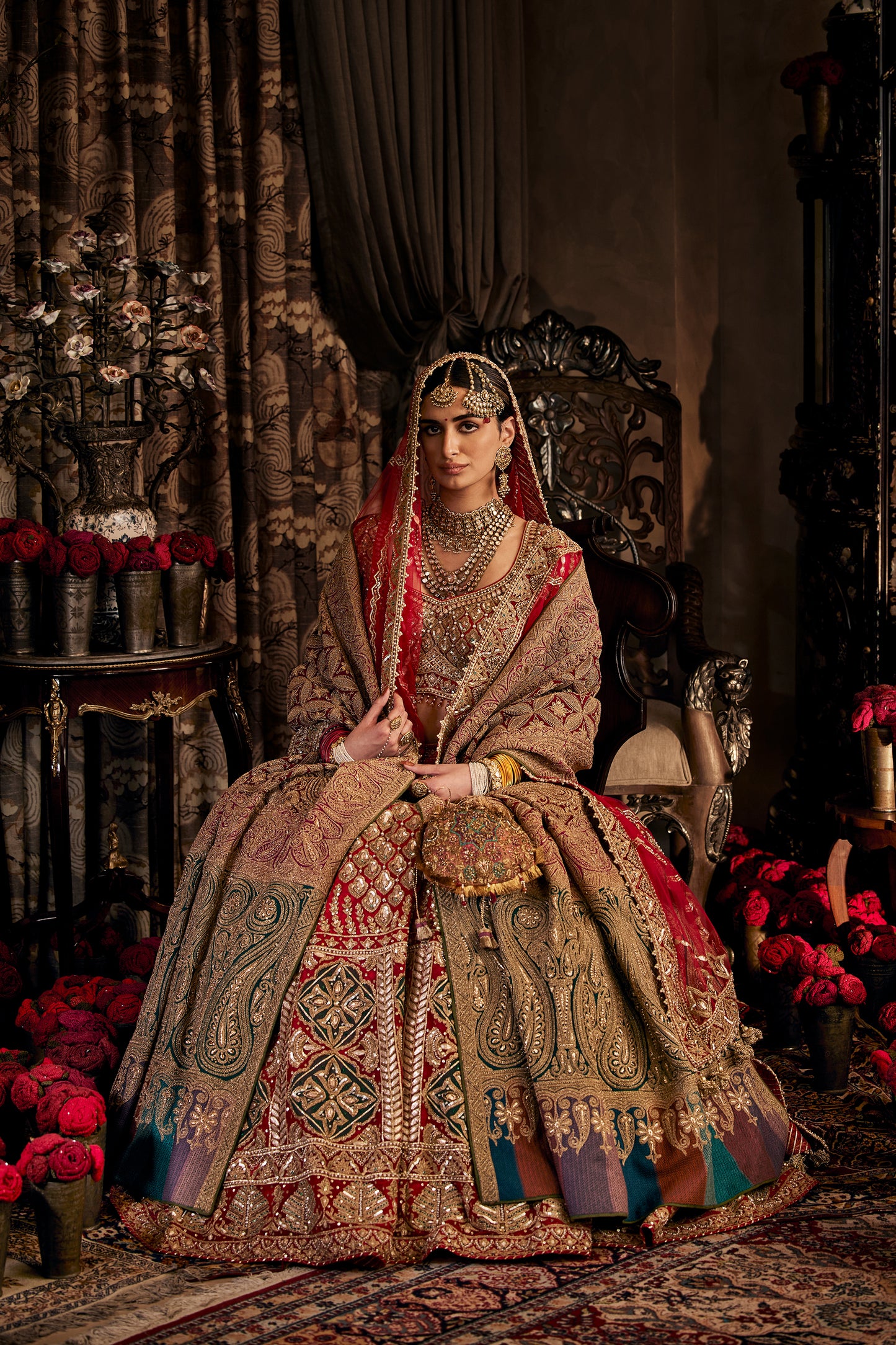 Scarlet Red Tulle Lehenga