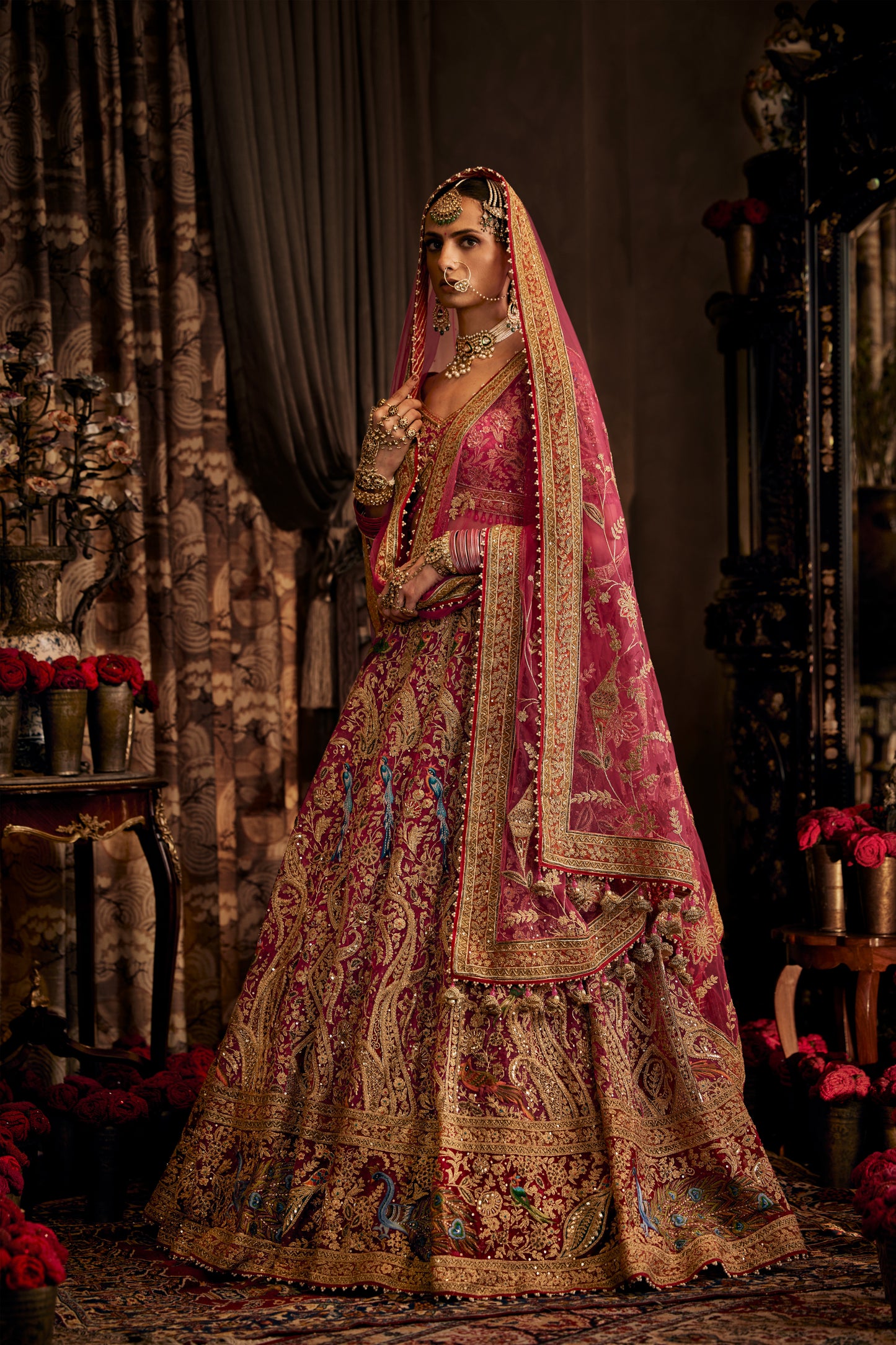 Deep Rani Pink Tulle Lehenga