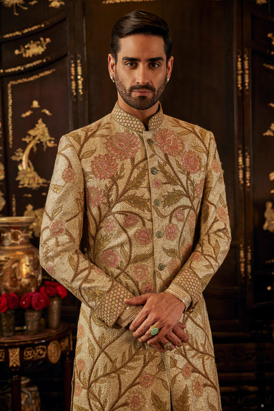 Ivory Floral Vine Sherwani