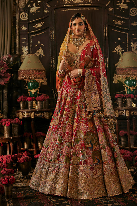 Deep Red Tulle Lehenga