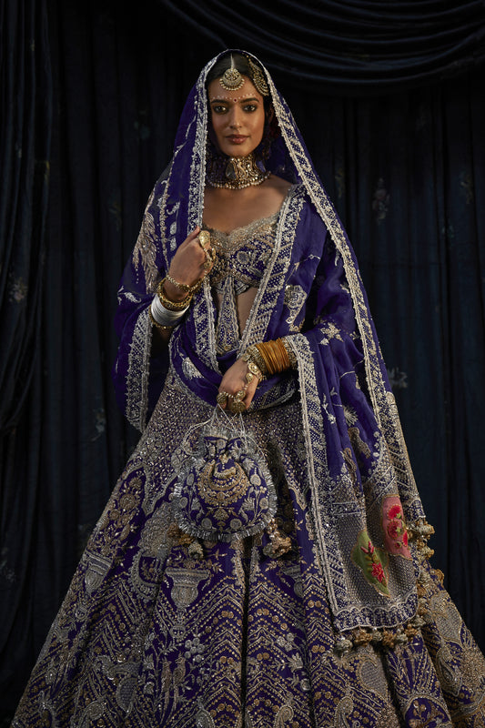 Deep Blue Silk Lehenga