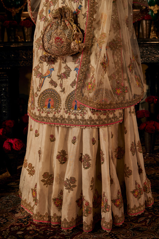 Ivory Peacock Kurti-Sharara