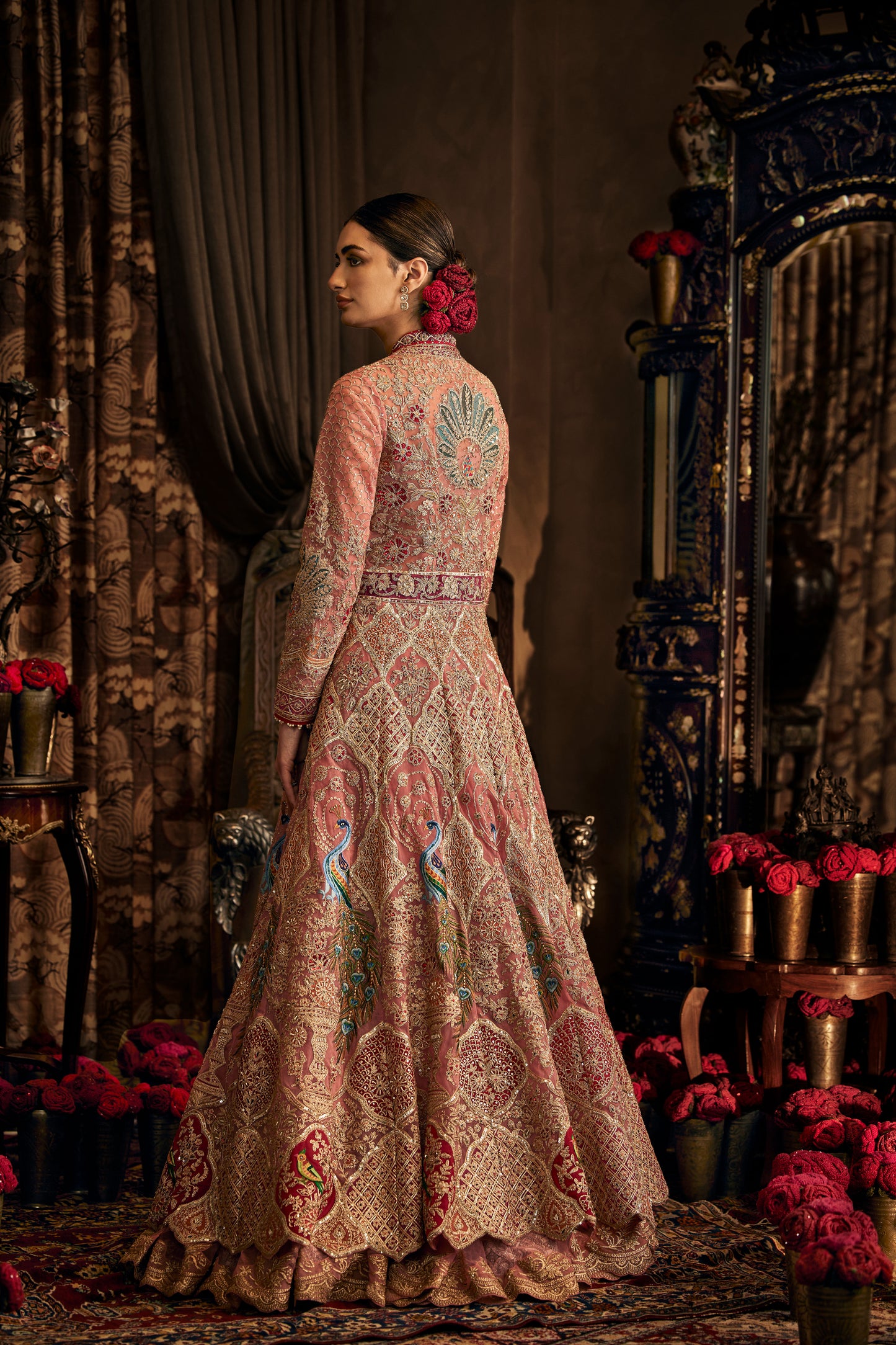 Earthy Pink Tulle Kalidar Jacket Lehenga