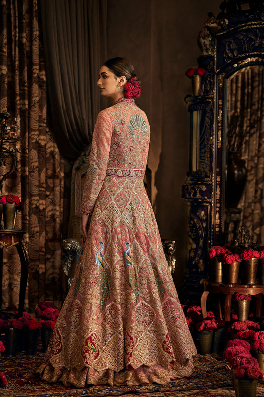 Earthy Pink Tulle Kalidar Jacket Lehenga