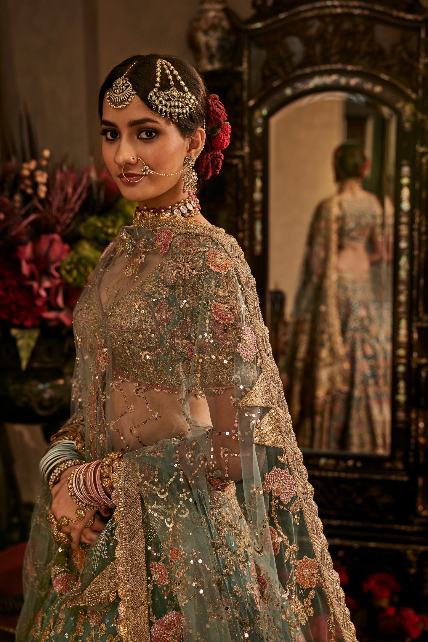 Steel Blue Tulle Lehenga