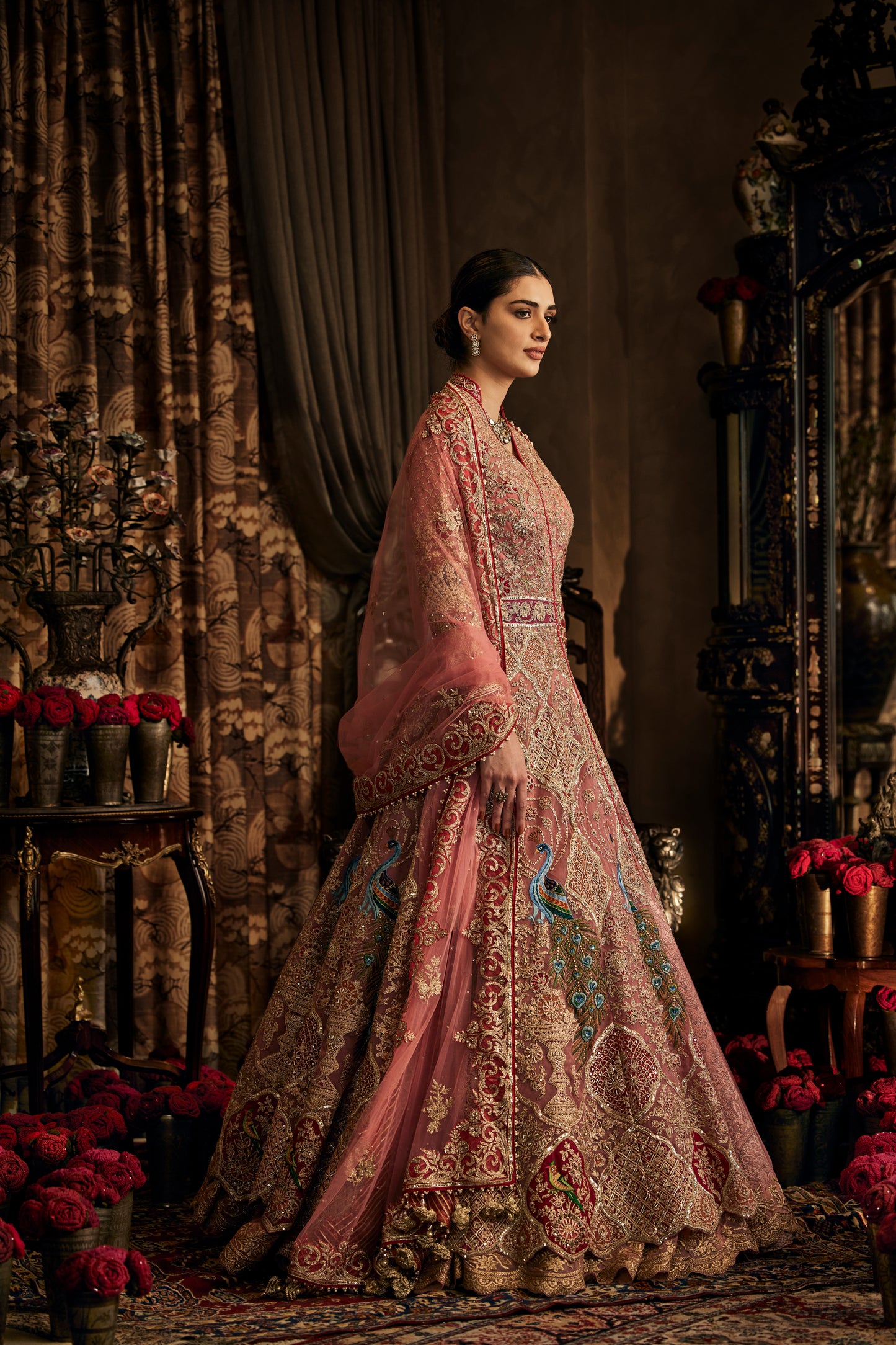 Earthy Pink Tulle Kalidar Jacket Lehenga