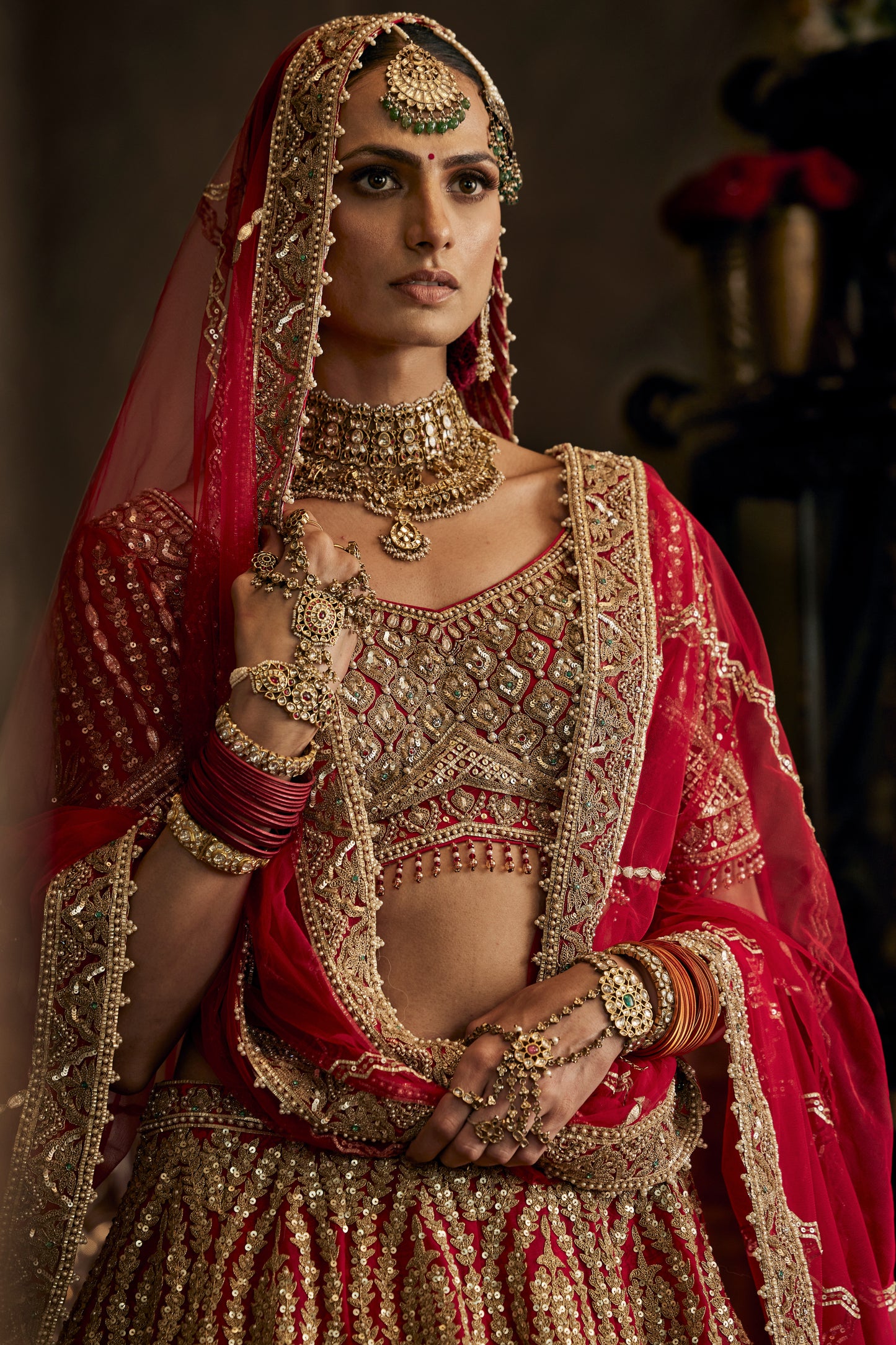 True Red Tulle Lehenga