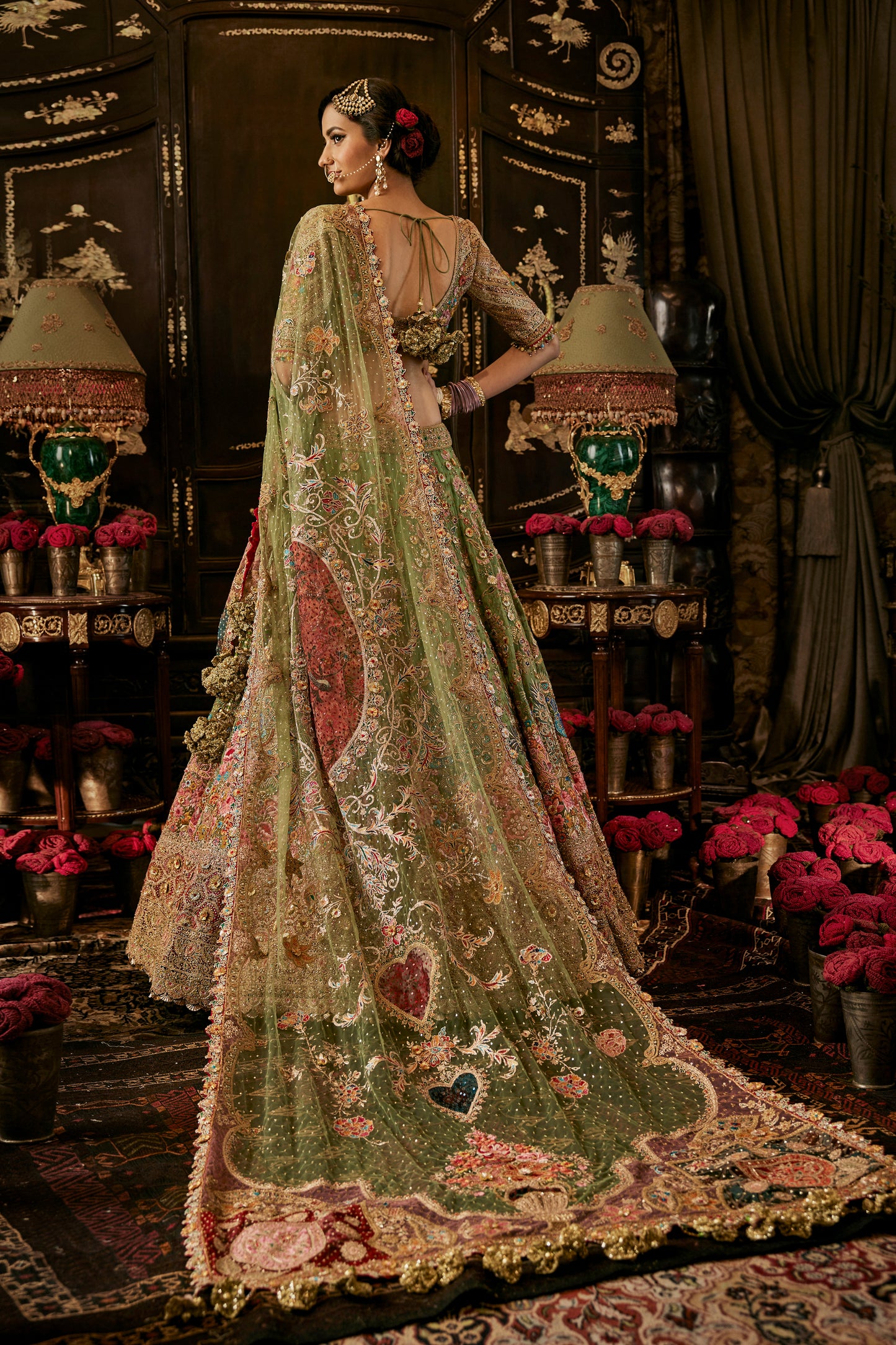 Green Gold Tulle Lehenga