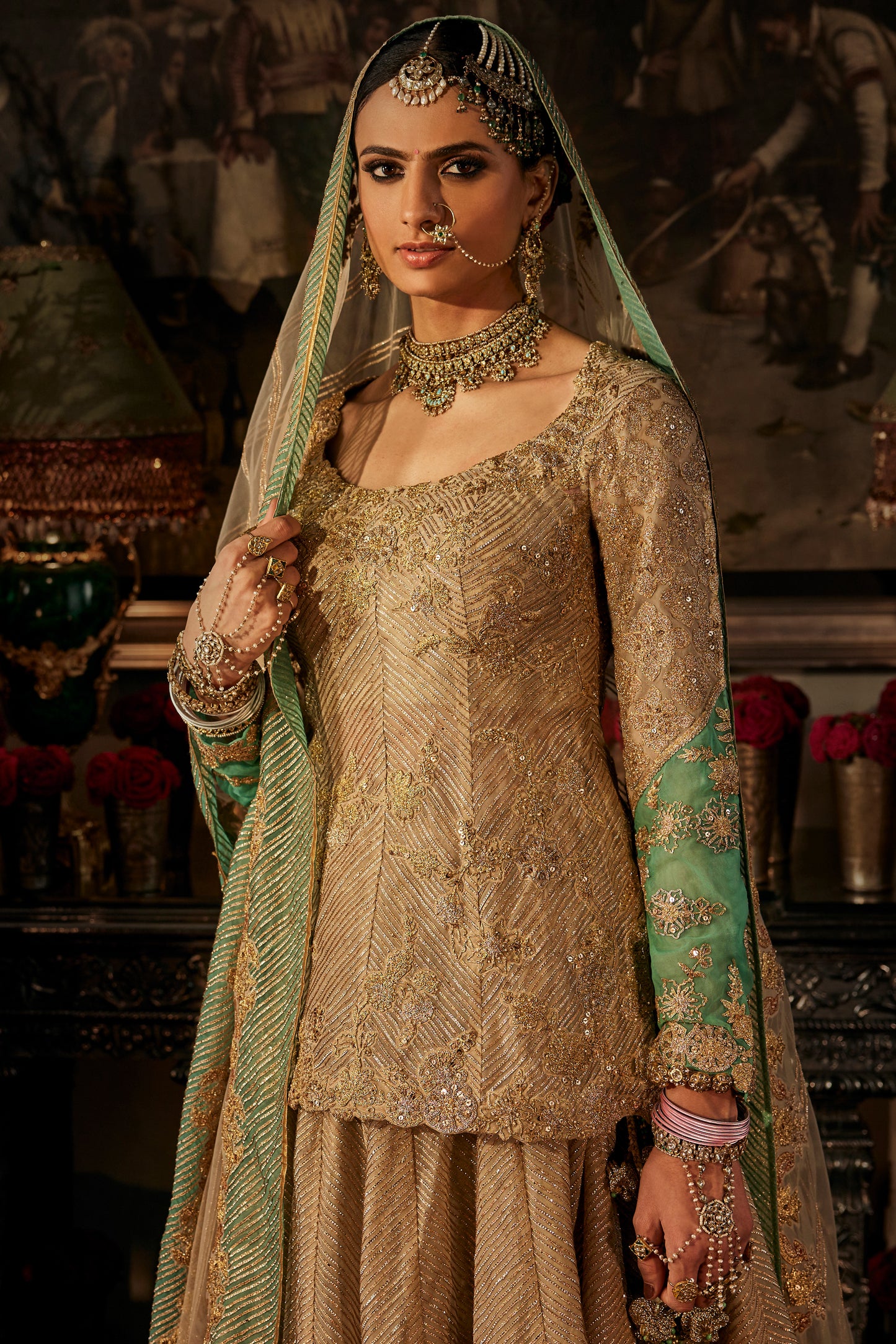 Birch and Pale Turquoise kurtl Lehenga