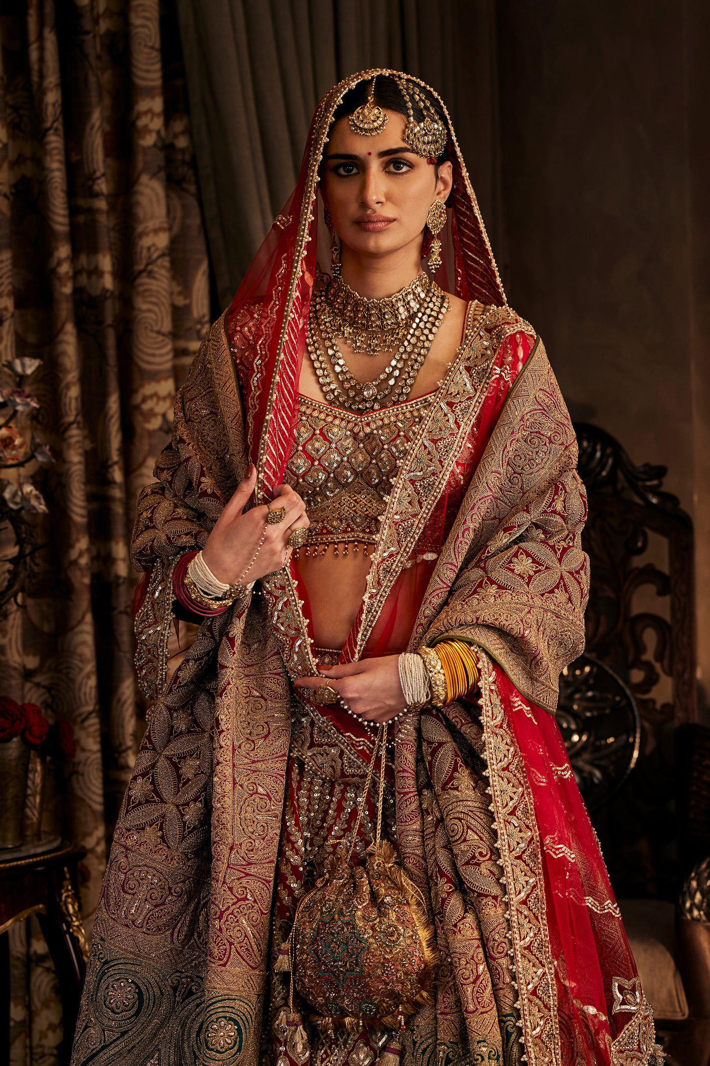 Scarlet Red Tulle Lehenga