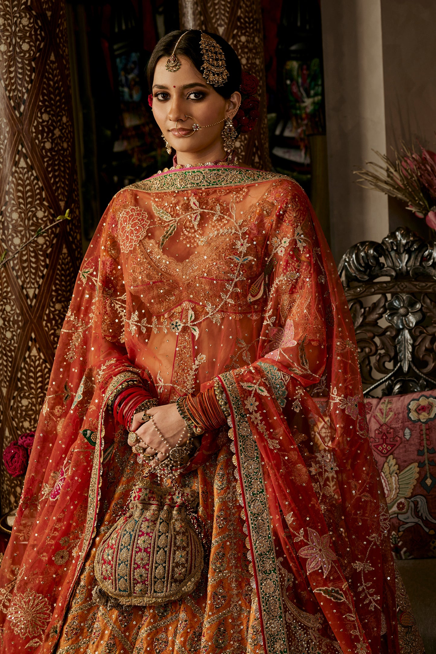 Zari Orange Silk Lehenga