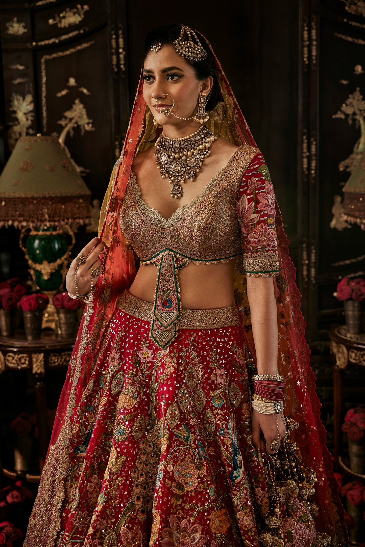 Deep Red Tulle Lehenga