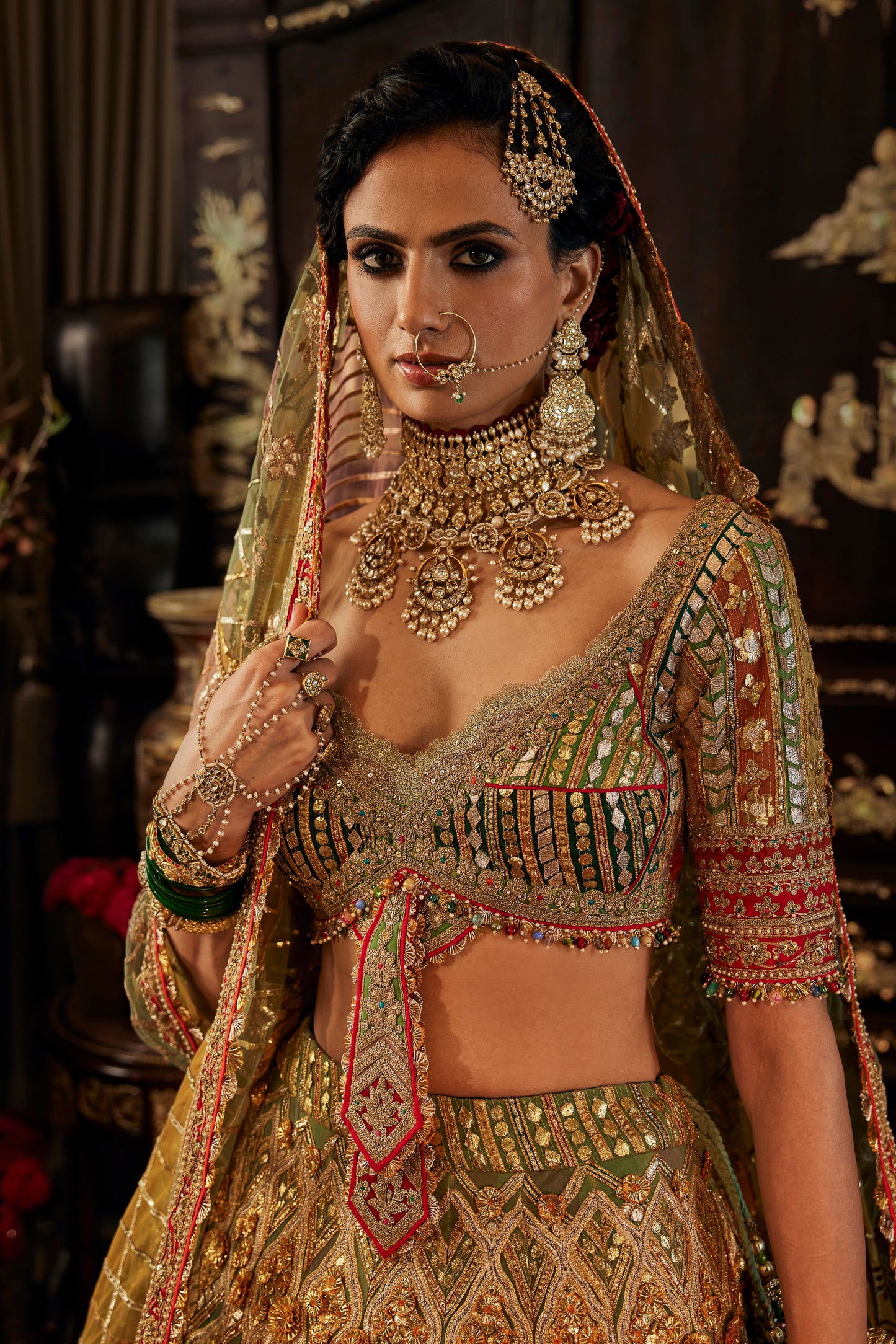 Deep Green and Gold lehenga