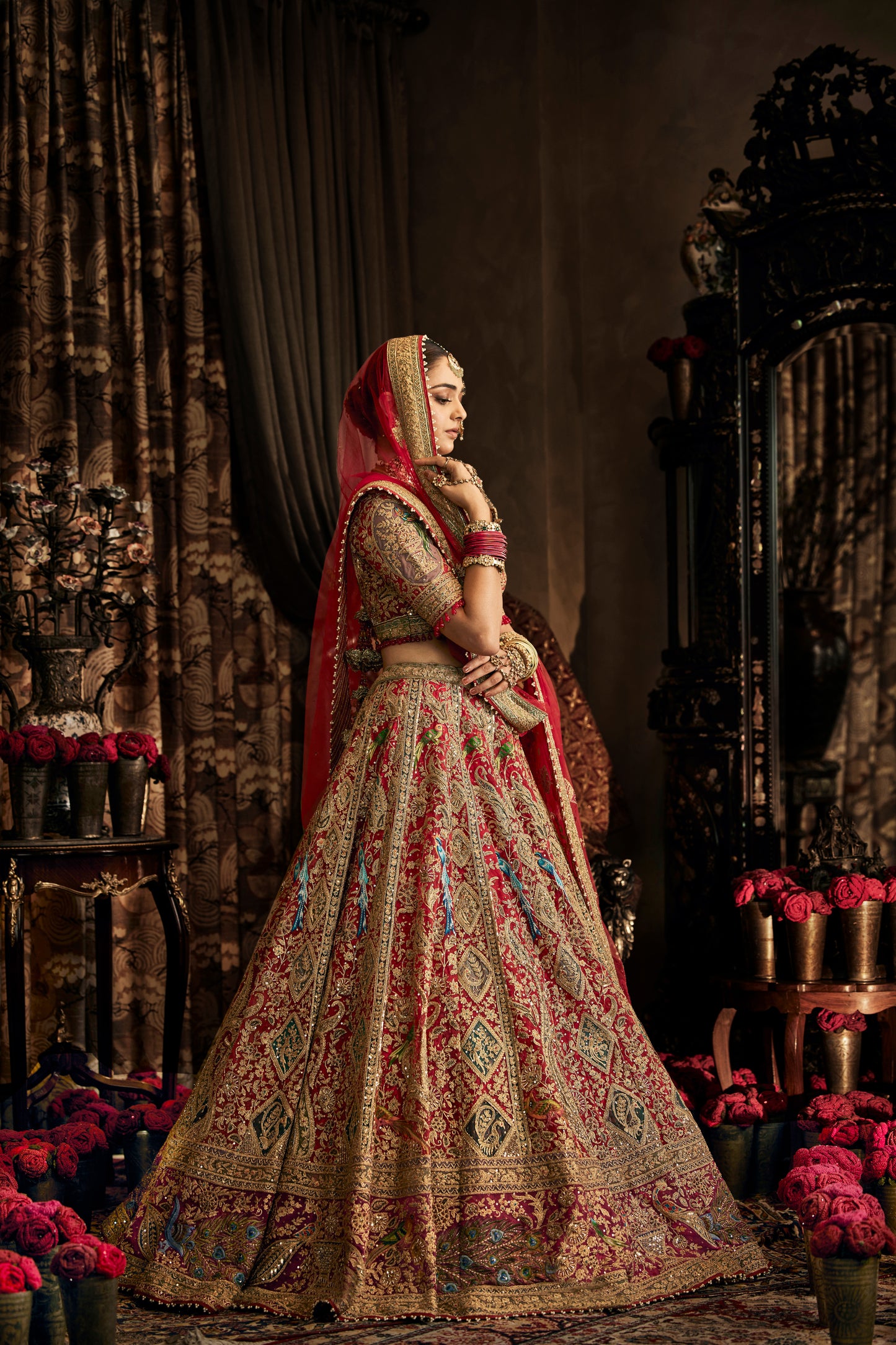 Deep Red Tulle Lehenga