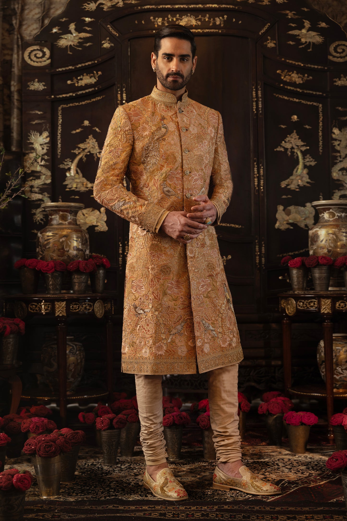 Mustard-gold Chintz sherwani