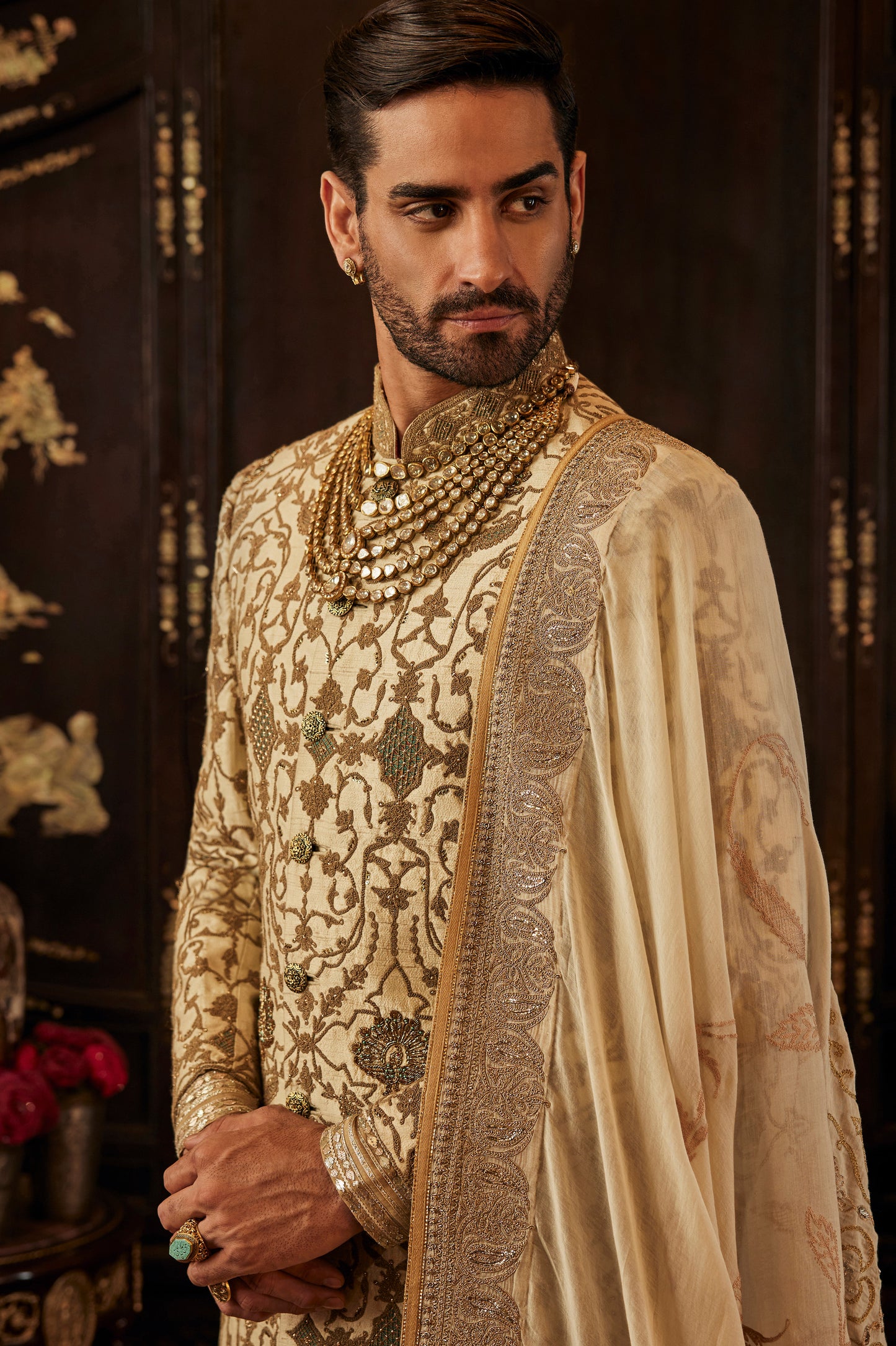 Ivory & Tessellated Gold Sherwani