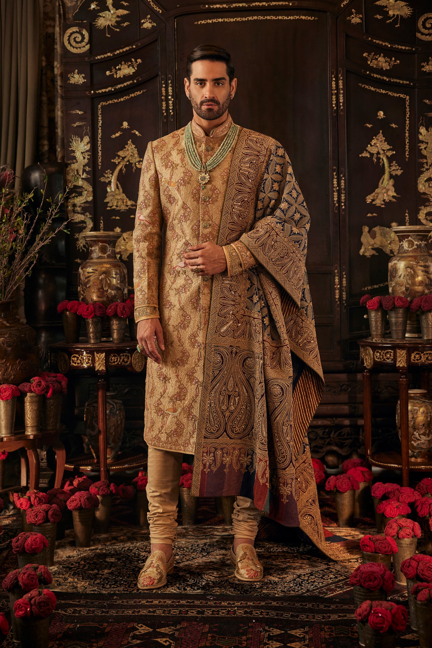 Golden Palampore Silk Sherwani