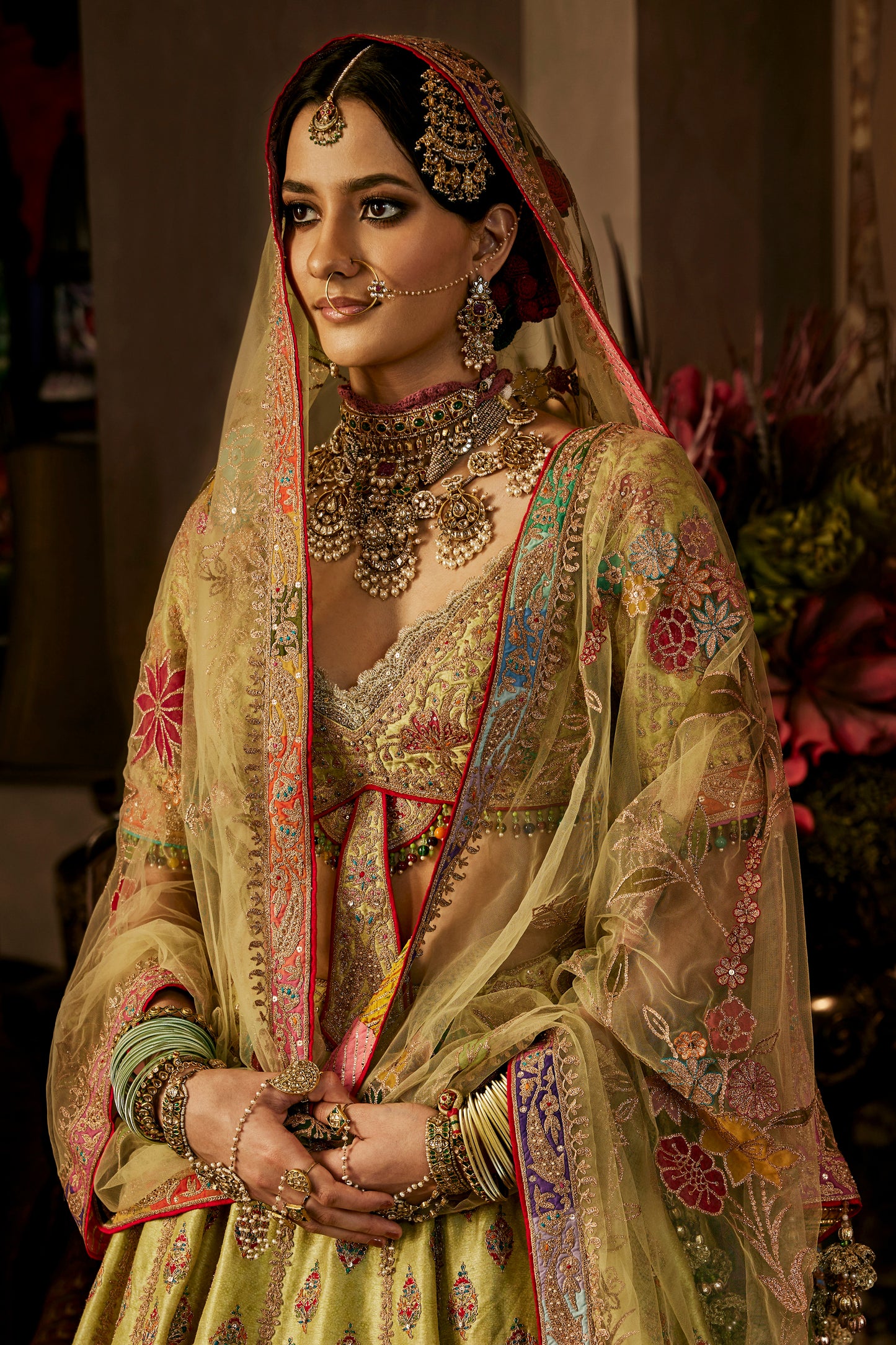 Chartreuse Green Silk Lehenga