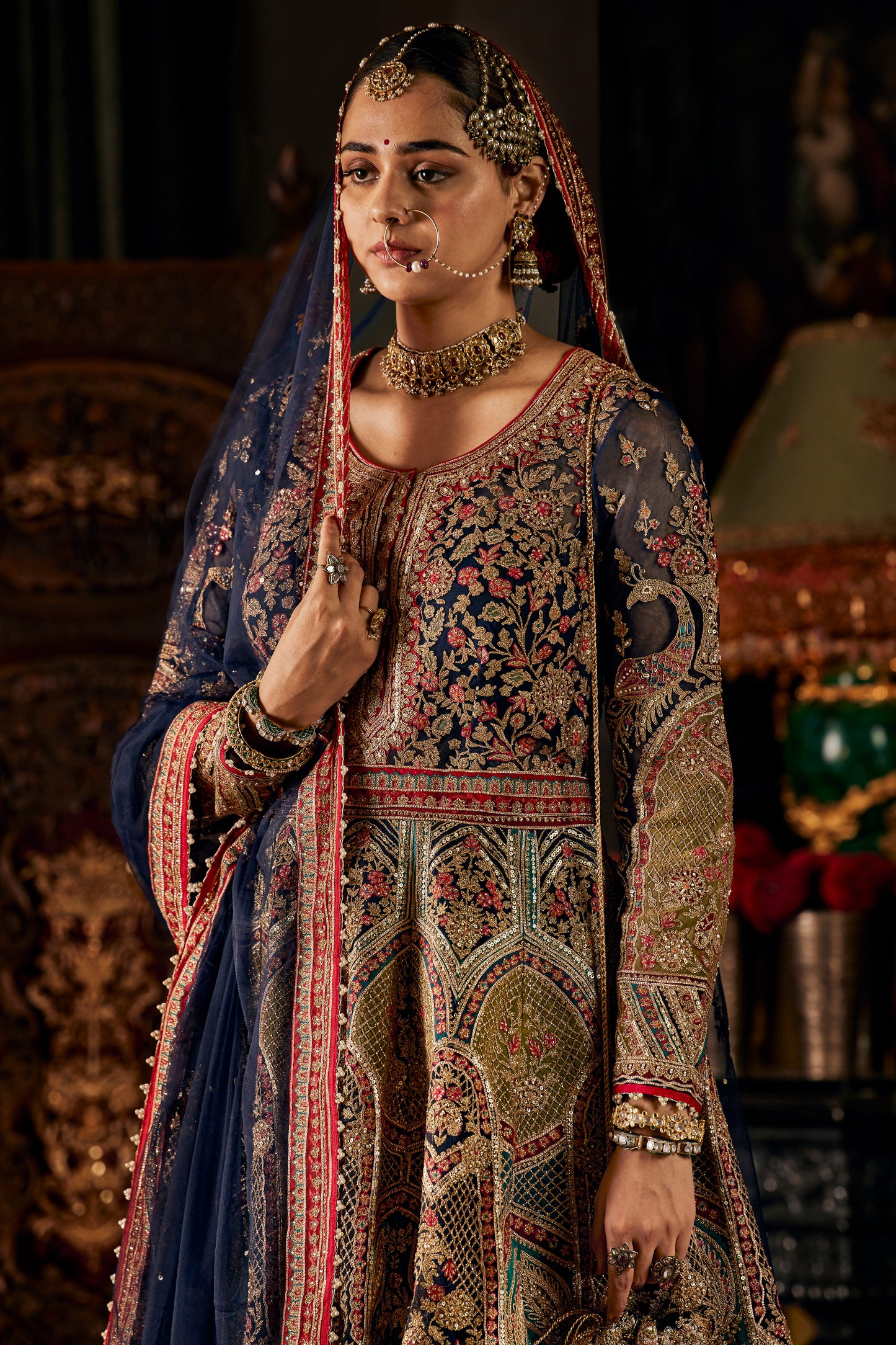 Blue Tulle Kalidar Kurta with Sharara