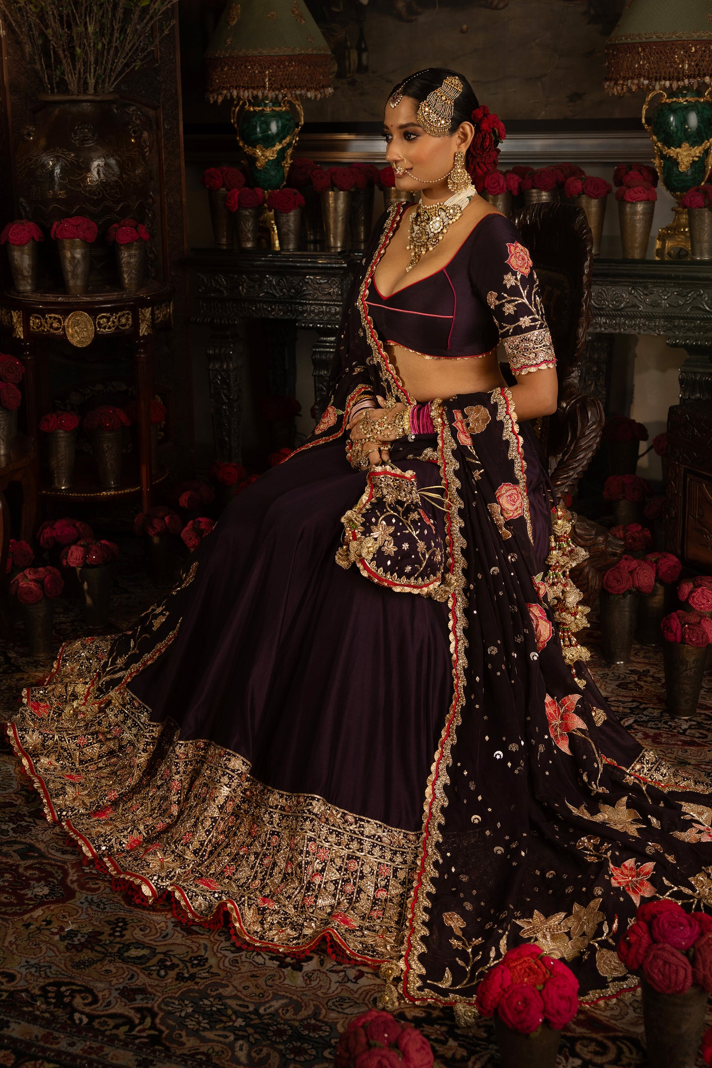 Deep Purple Silk Lehenga