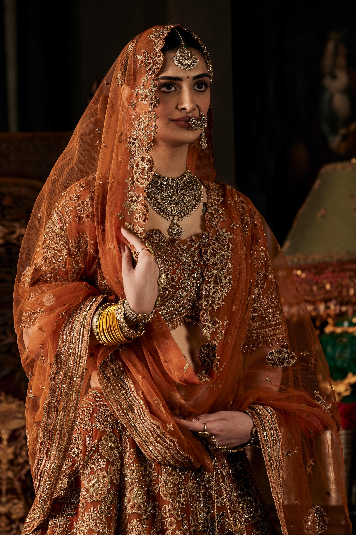 Rust Tulle Lehenga