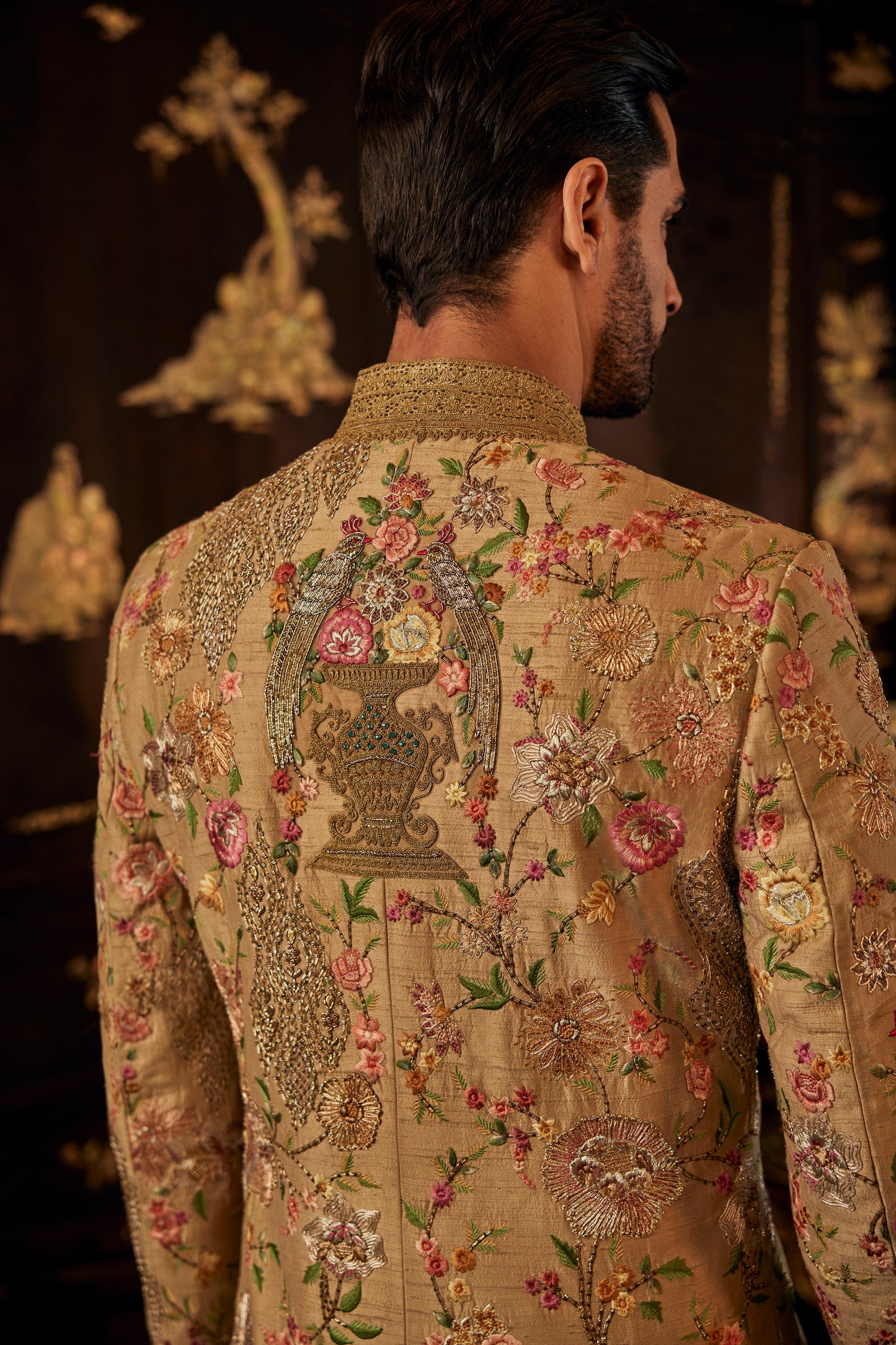 Chintz Beige Gold Sherwani