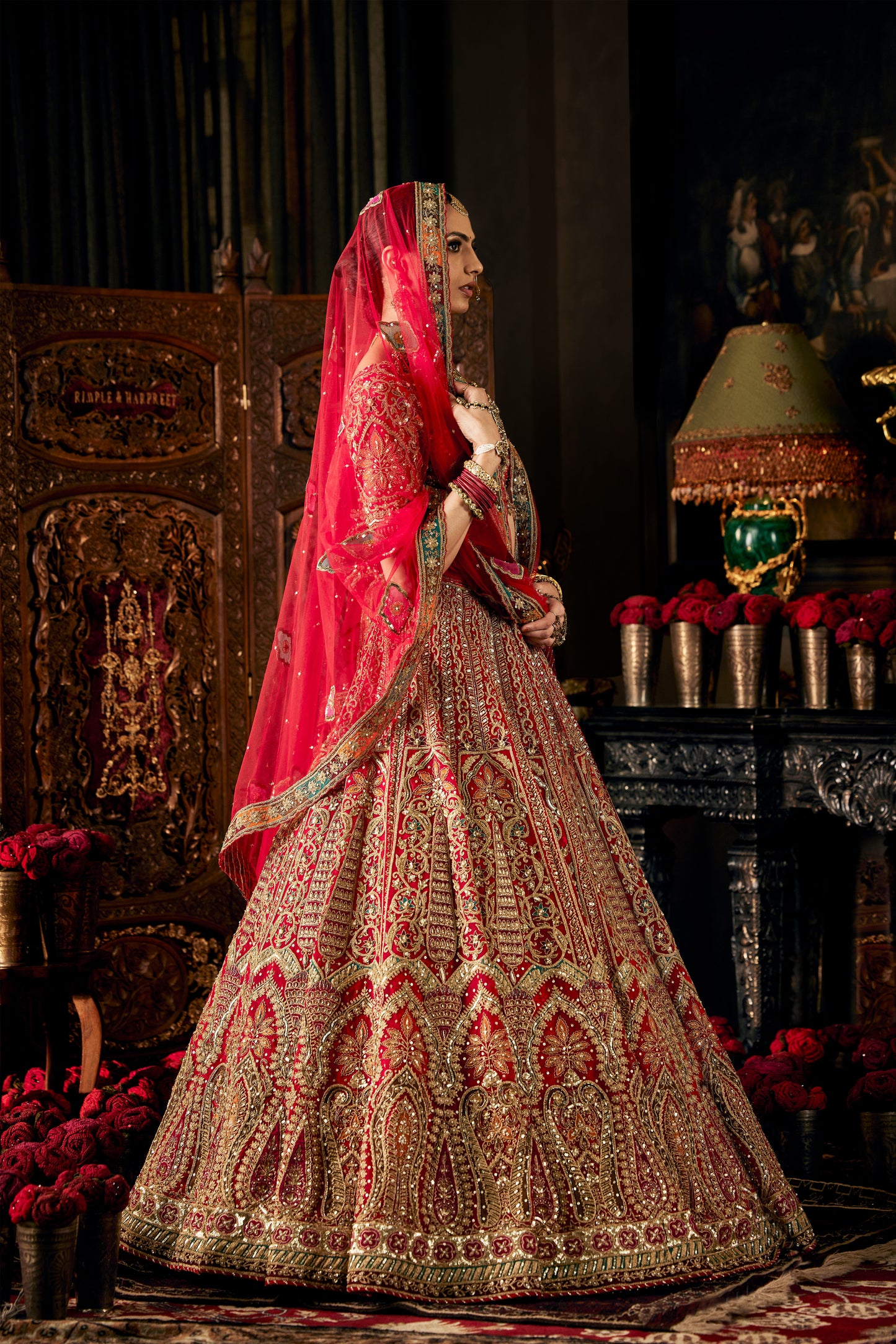 Scarlet Red Tulle Lehenga