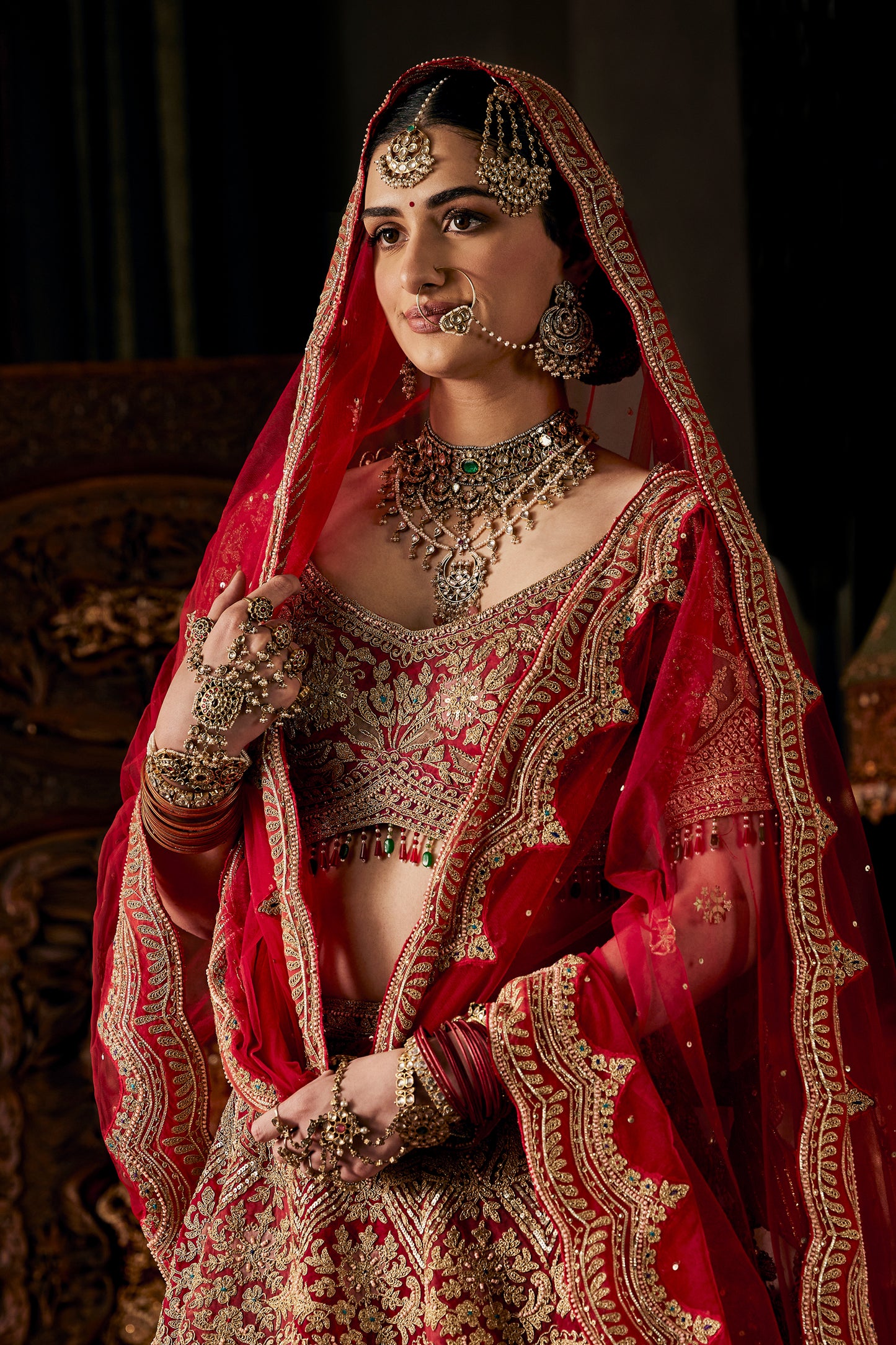 Rose Red Tulle Lehenga