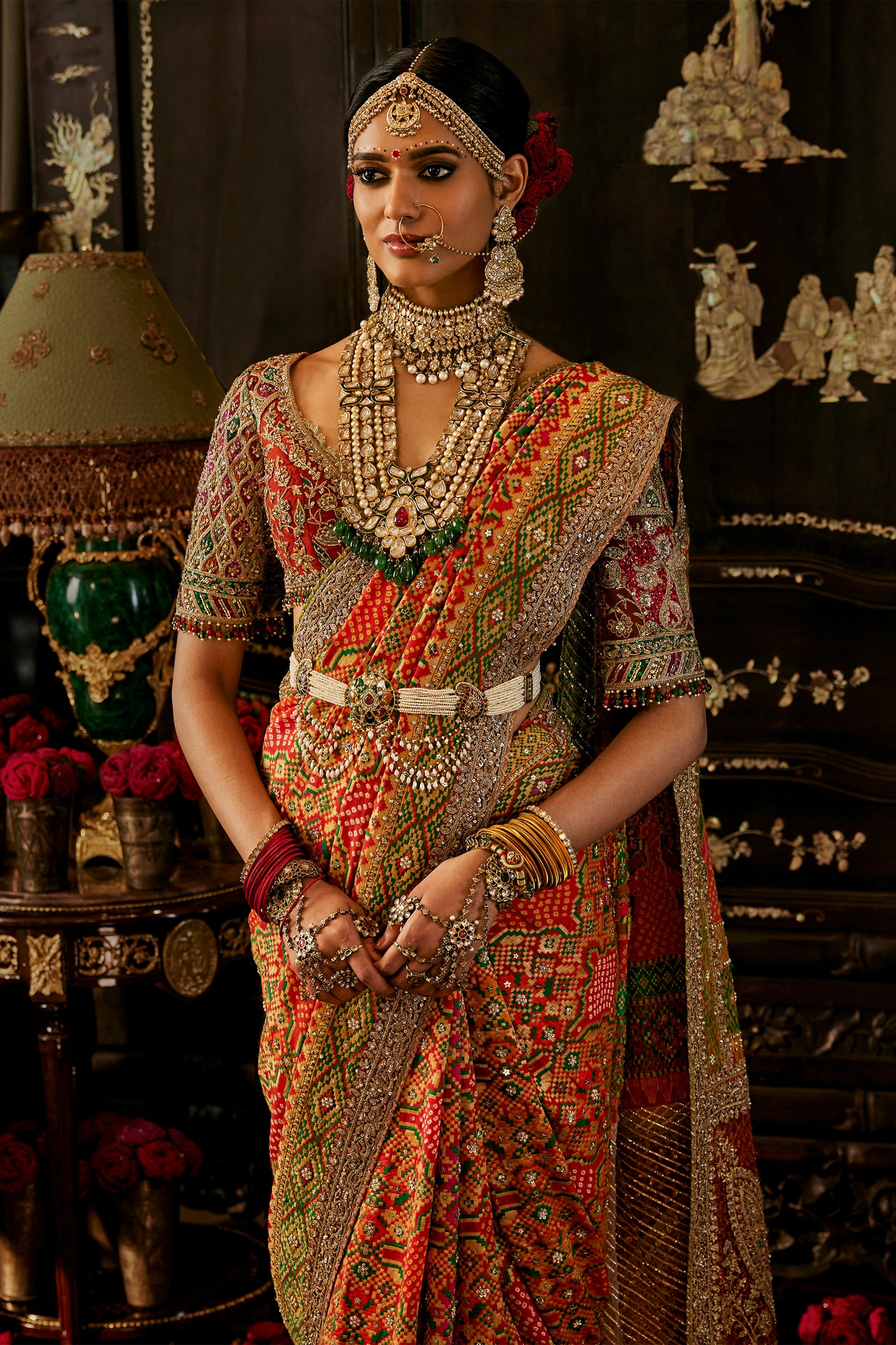 Deep Orange Gharchola Saree