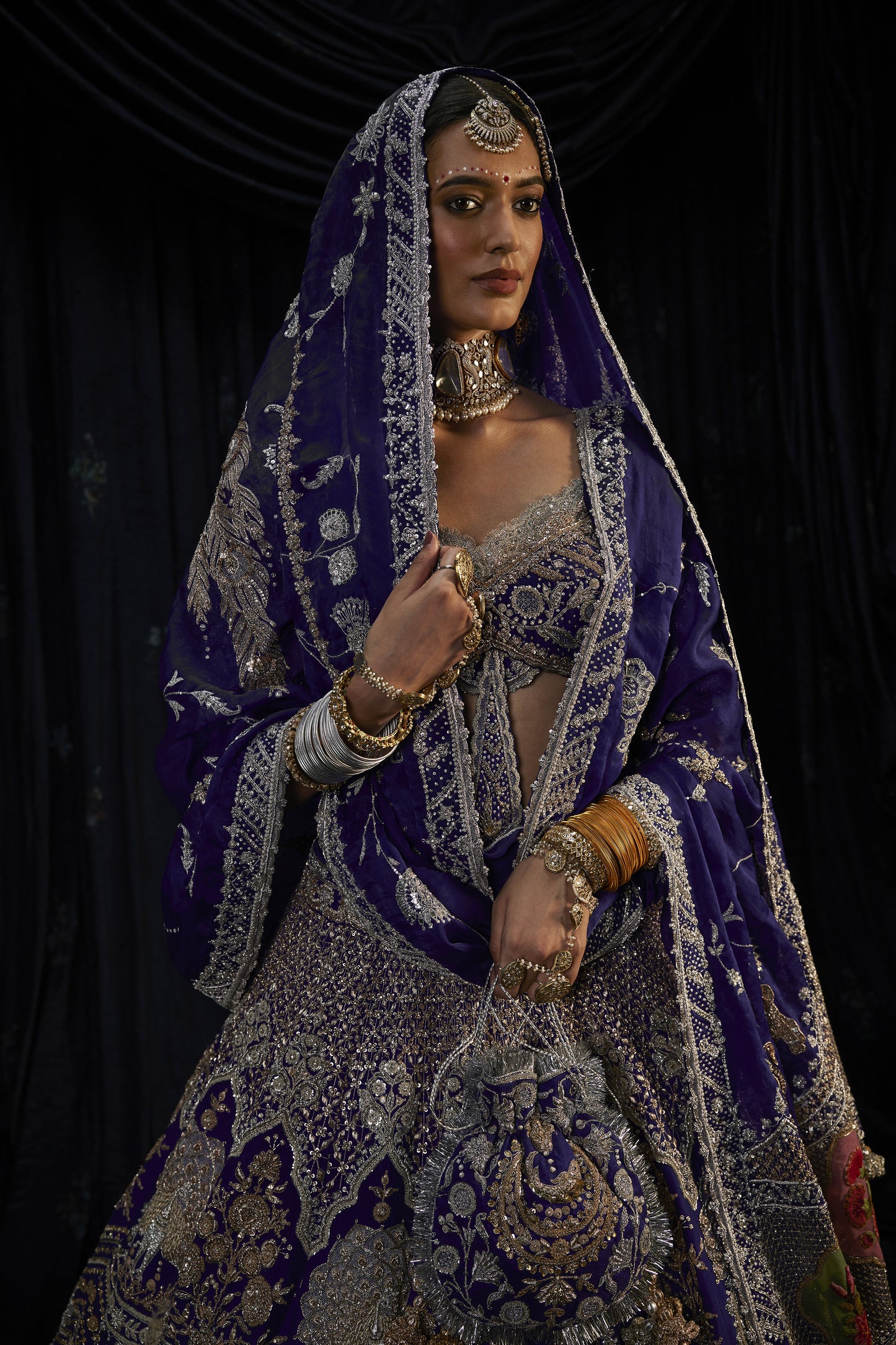 Deep Blue Silk Lehenga