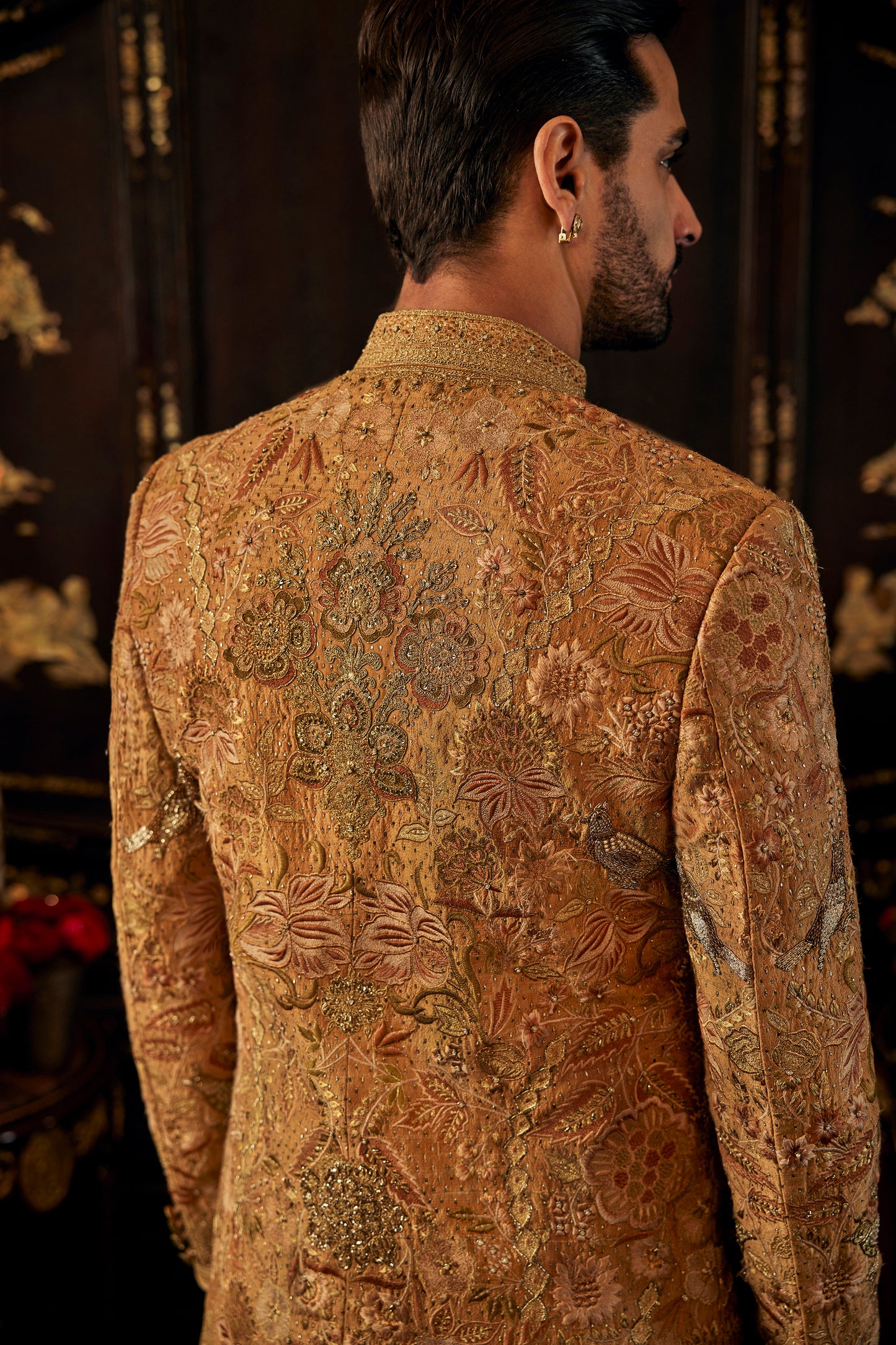 Mustard-gold Chintz sherwani