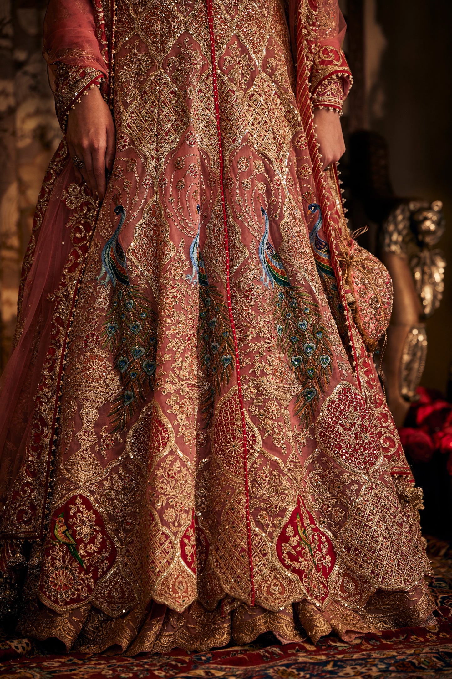 Earthy Pink Tulle Kalidar Jacket Lehenga