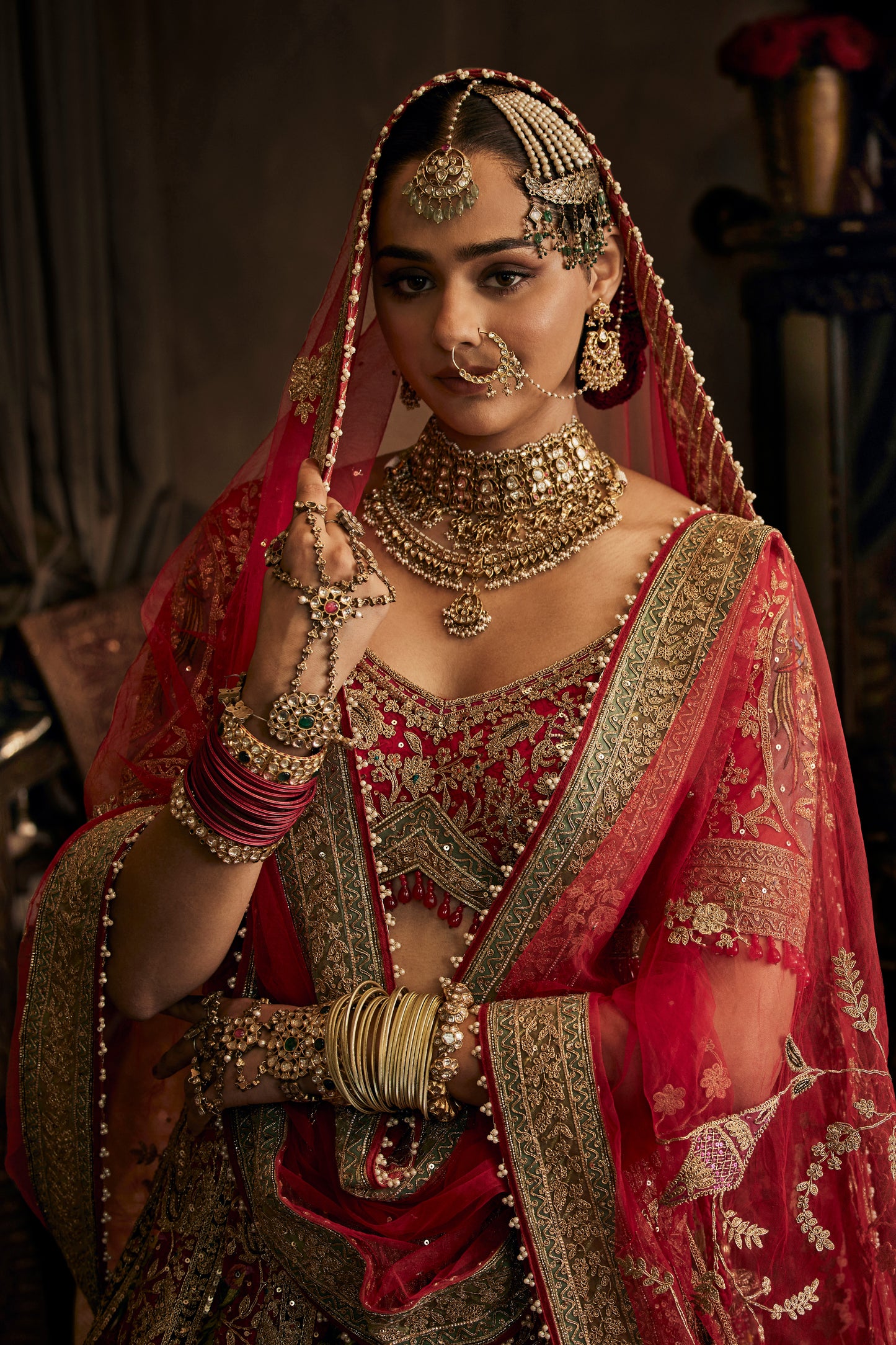 Deep Red Tulle Lehenga