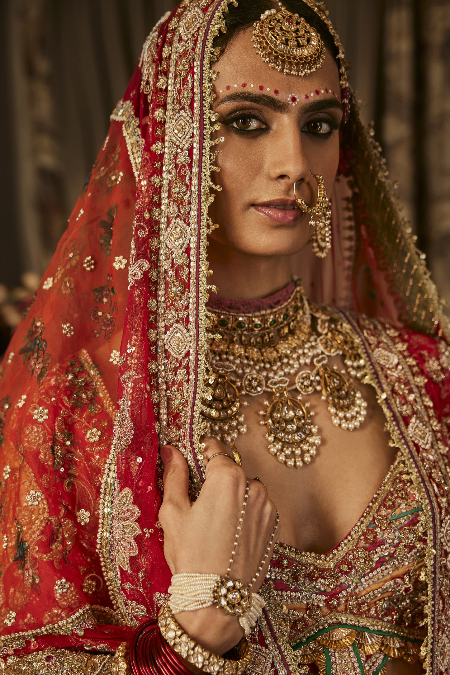 Red Mughal Art Lehenga