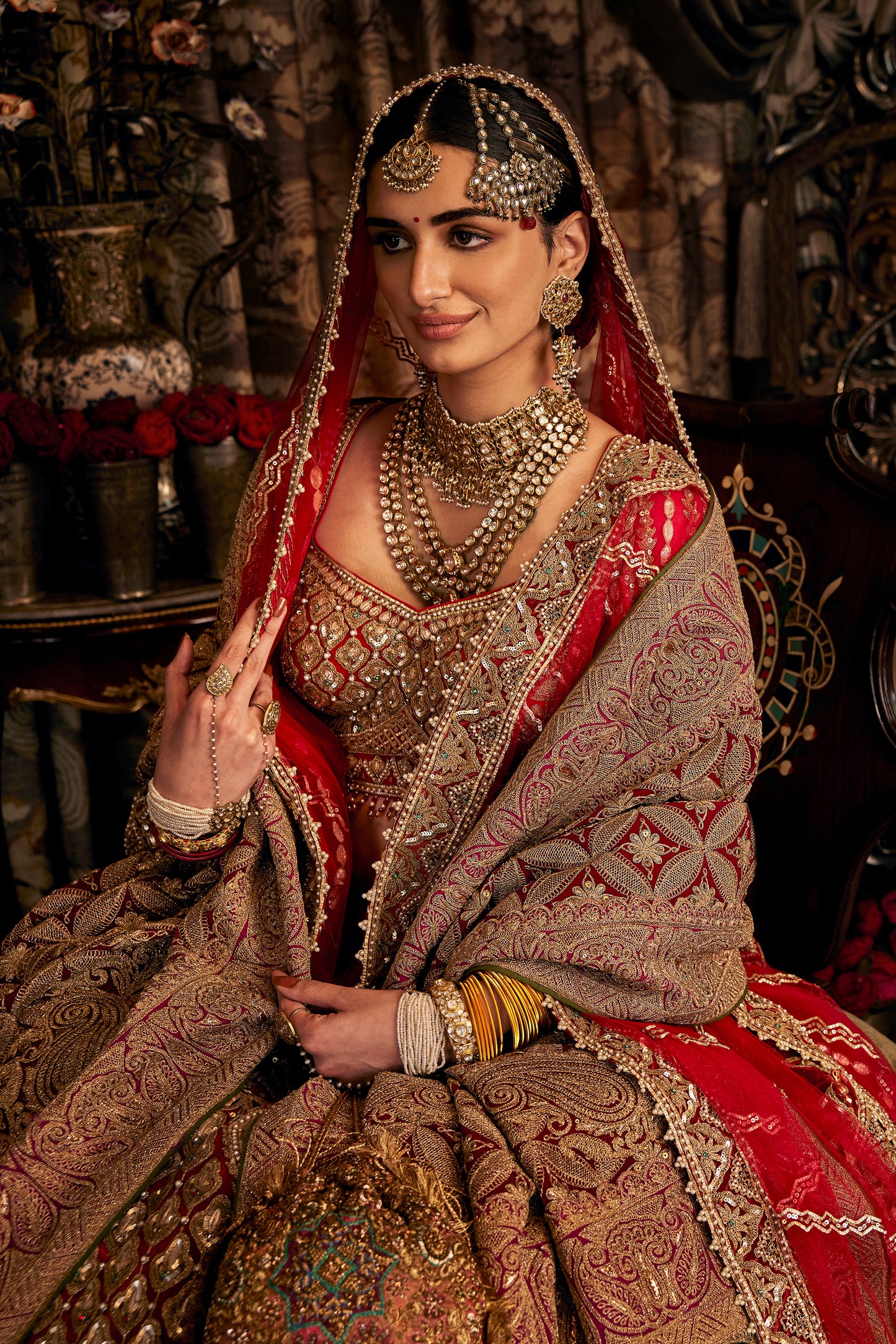 Scarlet Red Tulle Lehenga